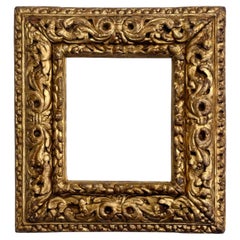 Piccola Cornice da Collezione Legno Scolpito e Dorato XVII secolo Barocca