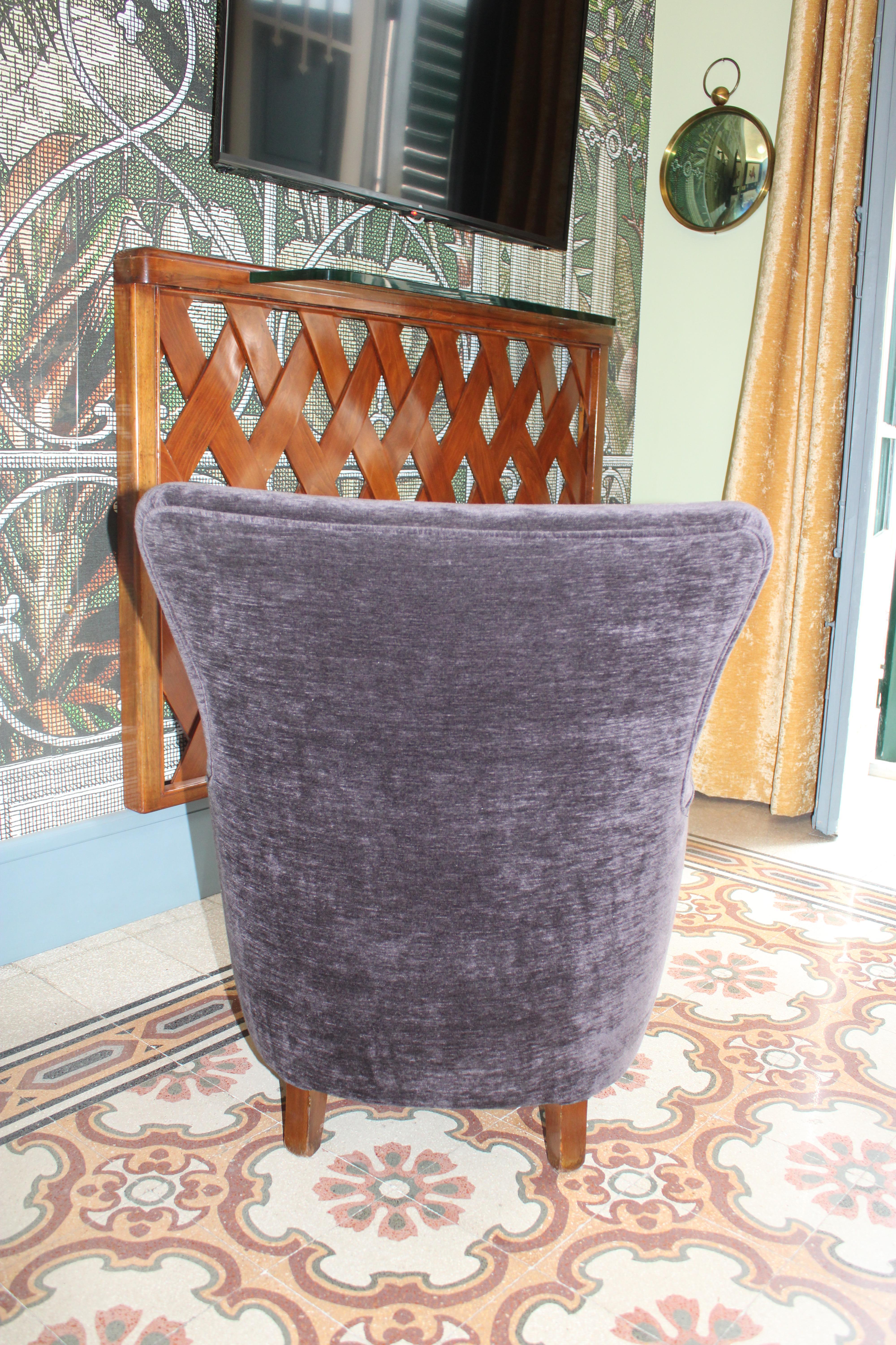 Sillón pequeño de terciopelo gris Italia 1950 Paolo Buffa Terciopelo en venta