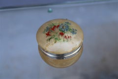 Piccola Scatola Rotonda Portagioie in Alabastro rotonda con fiori Italia 1960
