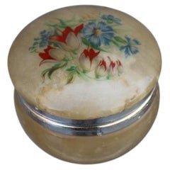 Piccola Scatola Rotonda Portagioie in Alabastro rotonda con fiori Italia 1960
