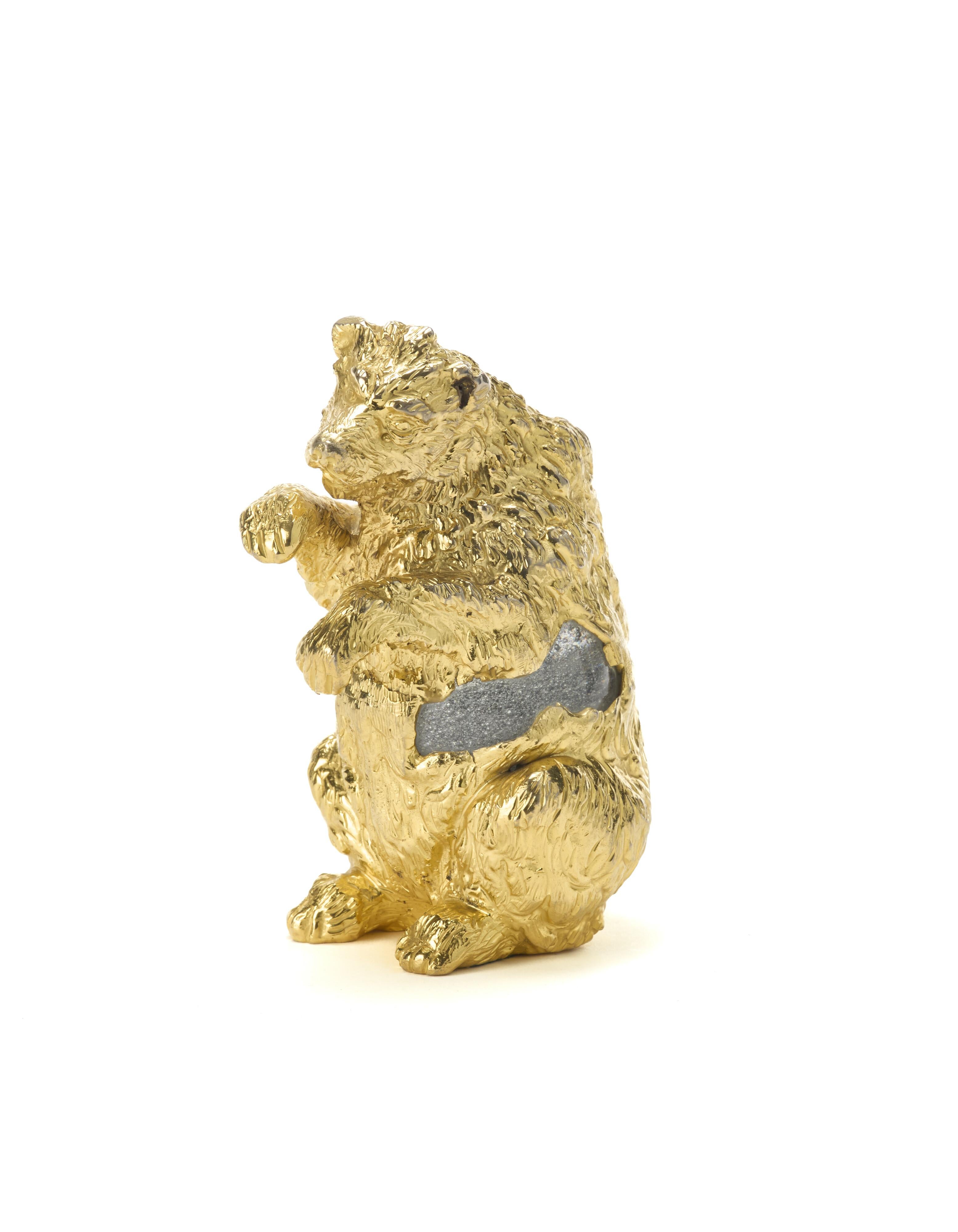 European Piccola scultura in metallo dorato e vetro di Murano raffigurante Orso in vendita