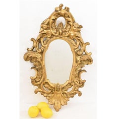Piccola Specchiera Antica Rettangolare con Cimasa, Carta Pesta, Dorata, XVIII.