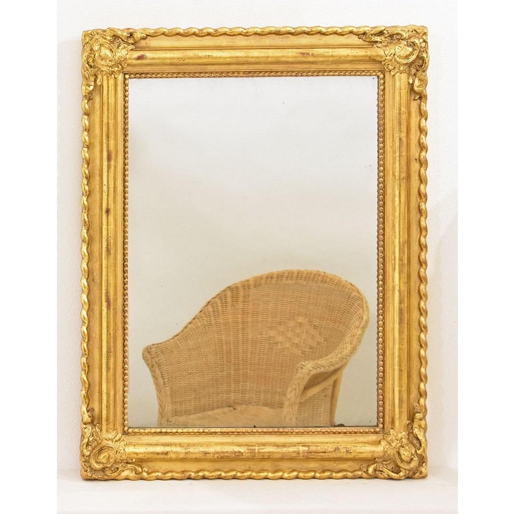 Charles X Small Antique Rectangular Mirror, Gold Leaf Gilt Frame, 19th century. For Sale