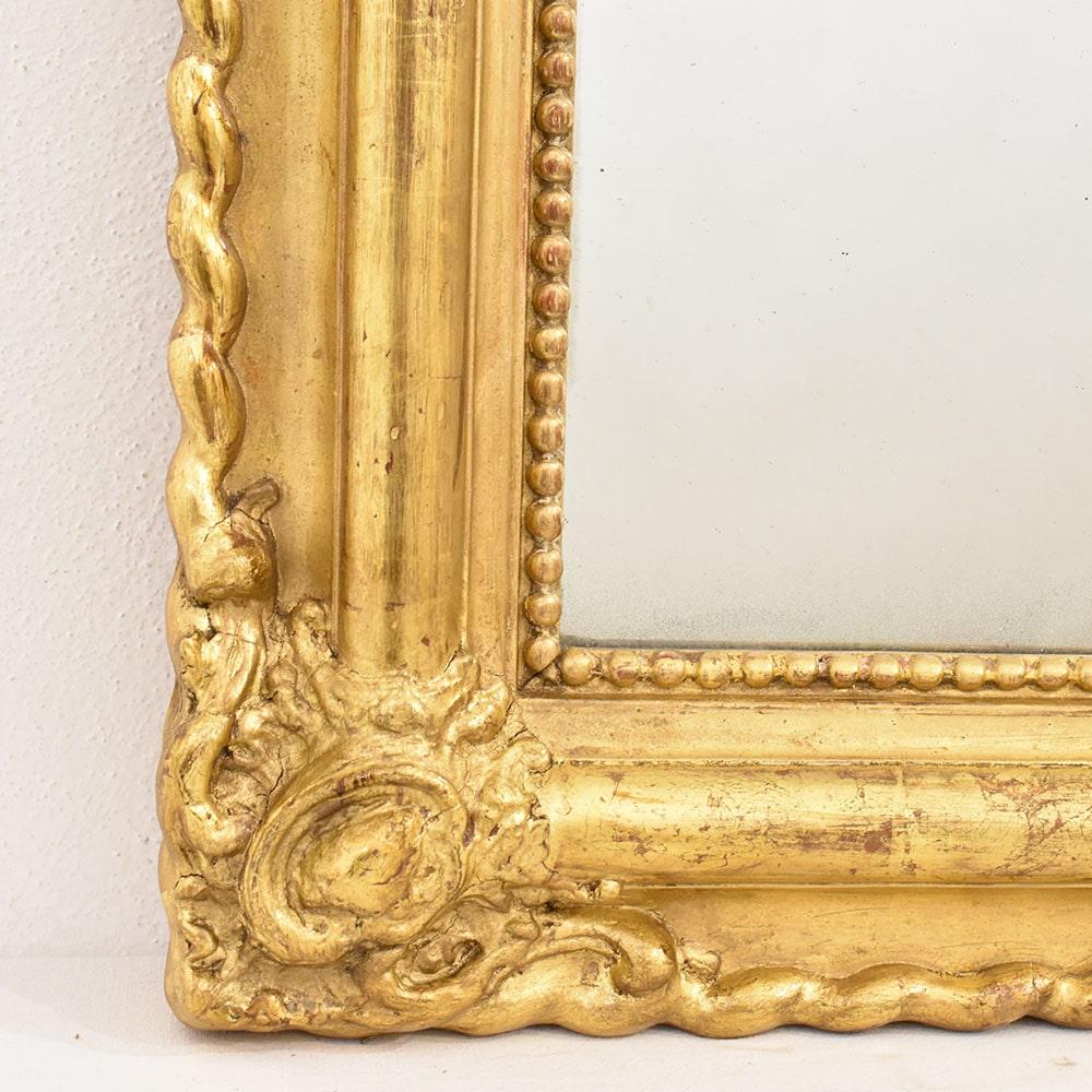 French Small Antique Rectangular Mirror, Gold Leaf Gilt Frame, 19th century. For Sale