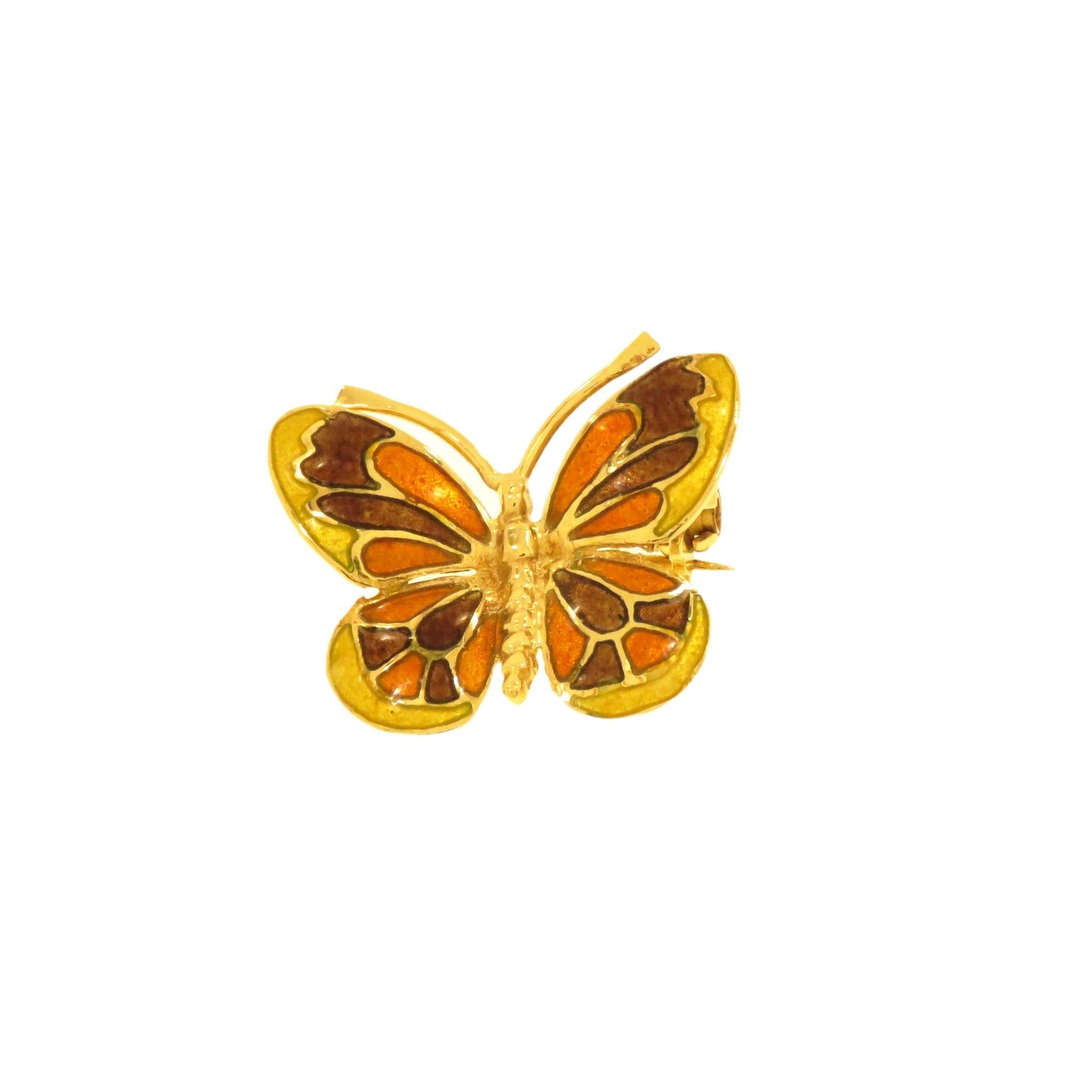 Piccola spilla farfalla con smalto in oro giallo In Excellent Condition For Sale In Milano, IT
