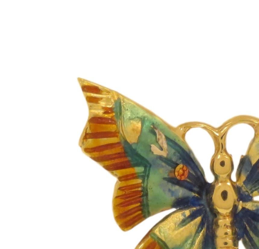 Piccola spilla farfalla con smalto in oro giallo For Sale 1