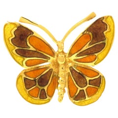 Retro Piccola spilla farfalla con smalto in oro giallo