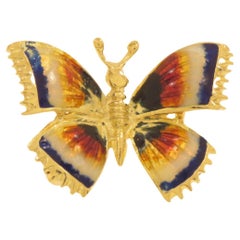 Retro Piccola spilla farfalla con smalto in oro giallo