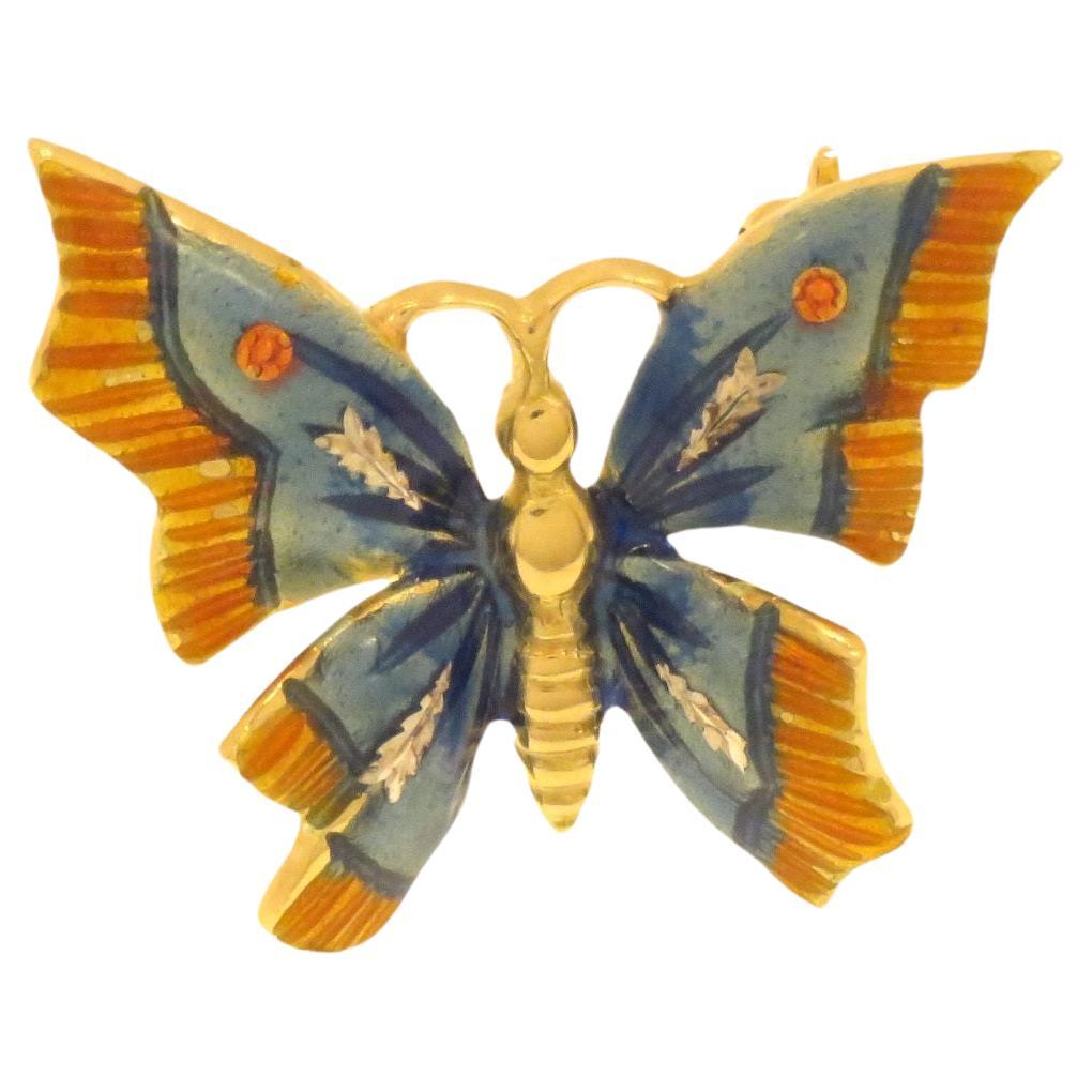 Piccola spilla farfalla con smalto in oro giallo For Sale