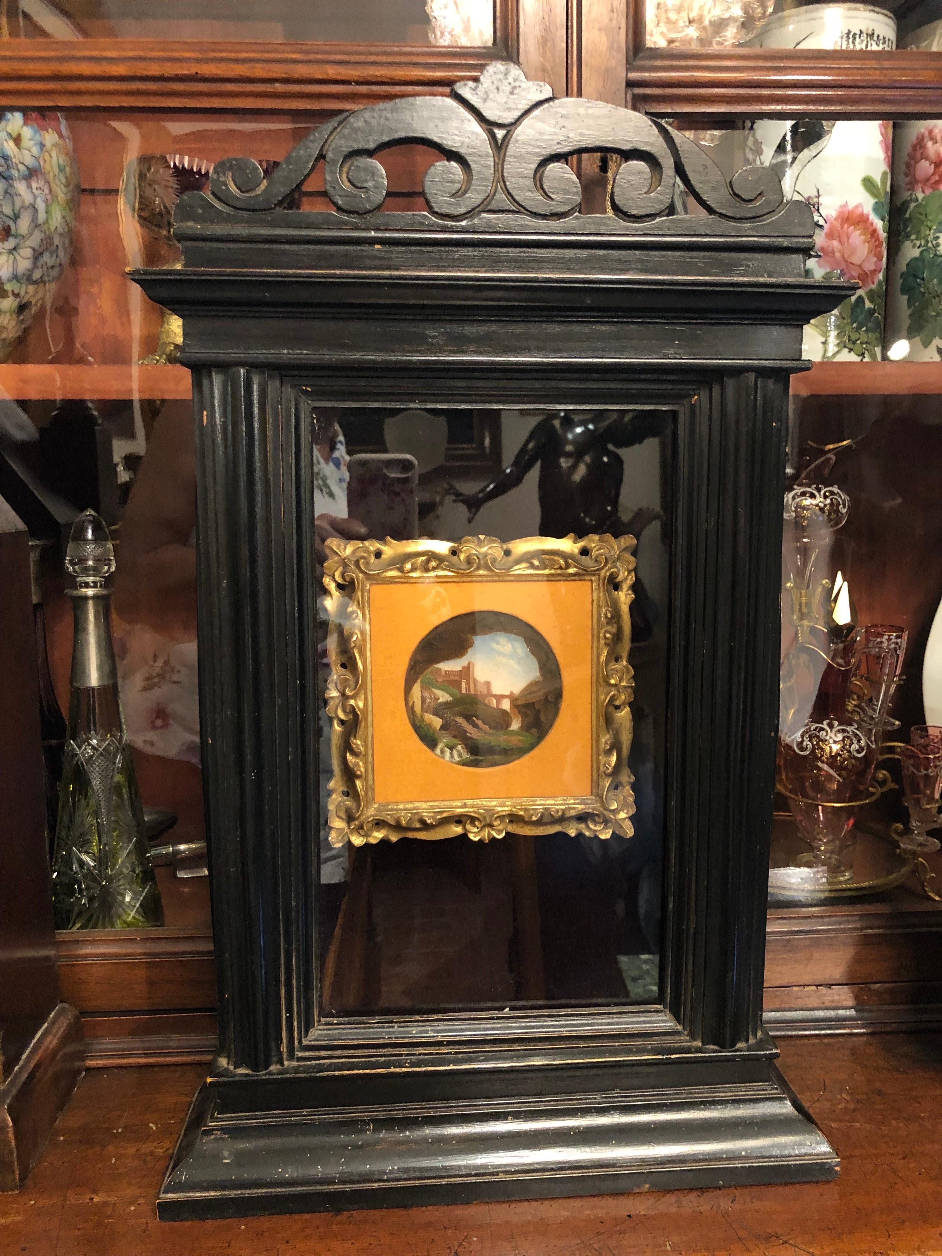 Pequeña vitrina de madera neoclásica italiana Caja de madera ebonizada Principios del siglo XIX 19th Century en venta