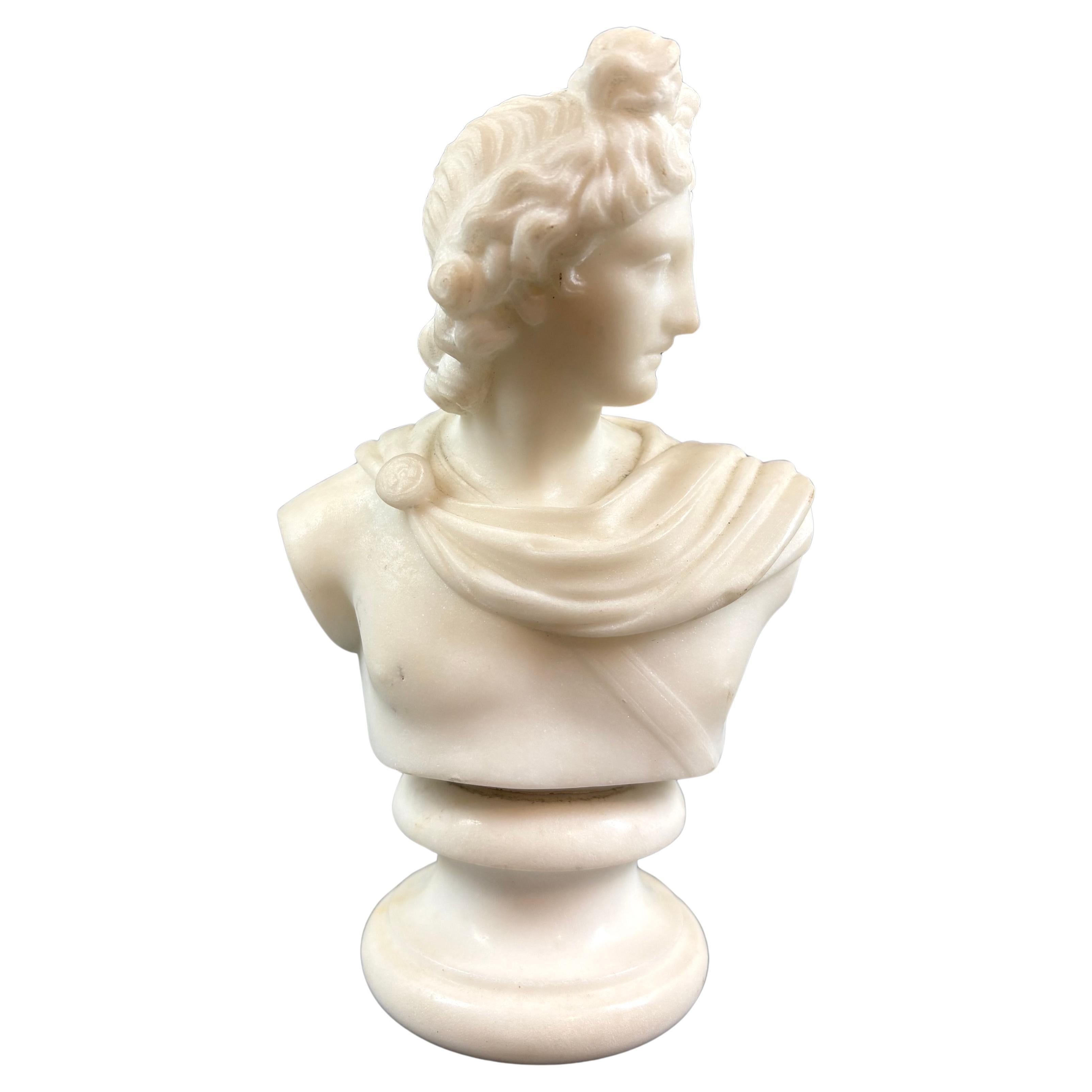 Piccolo Busto Neoclassico in Marmo Apollo del Belvedere Grand Tour XIX in vendita
