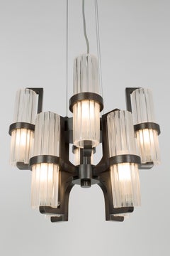 Small Modern Soave Chandelier in burnished, crystal lampshades
