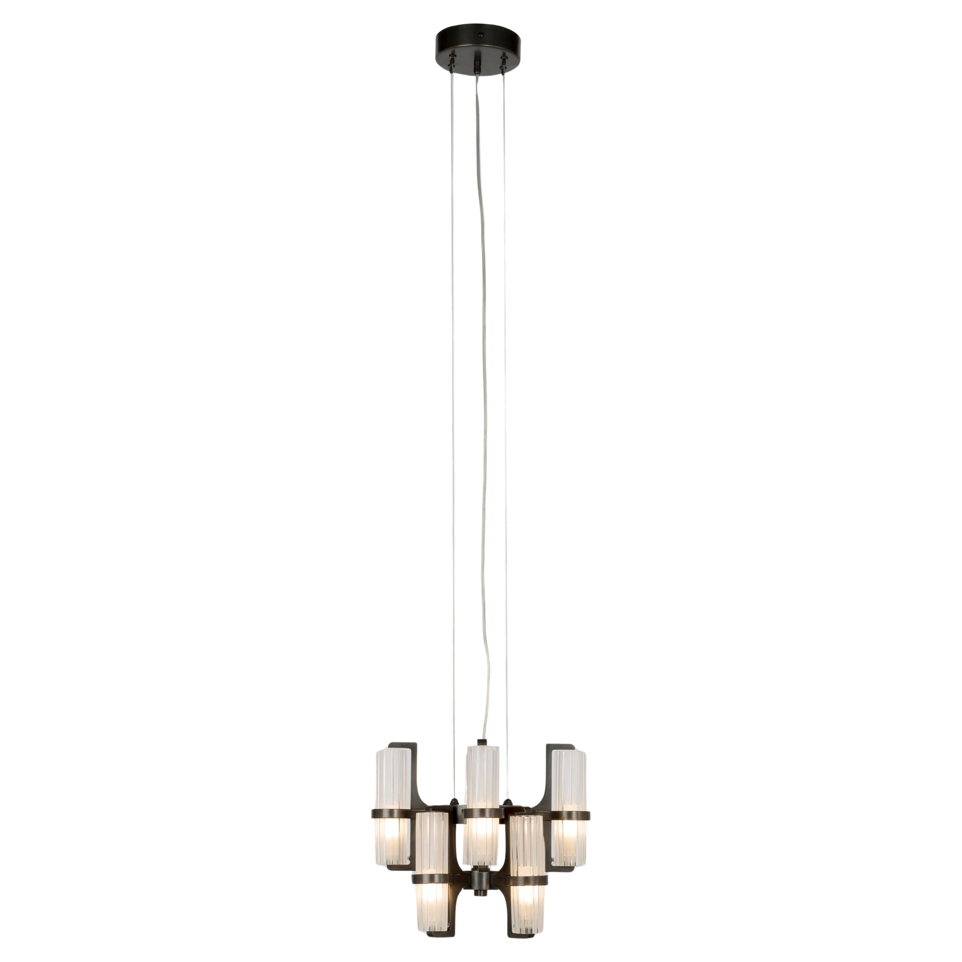 Small Modern Soave Chandelier in burnished, crystal lampshades