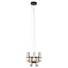 Small Modern Soave Chandelier in burnished, crystal lampshades