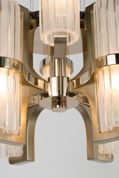 Small Modern Soave Chandelier in brushed light gold, crystal lampshades