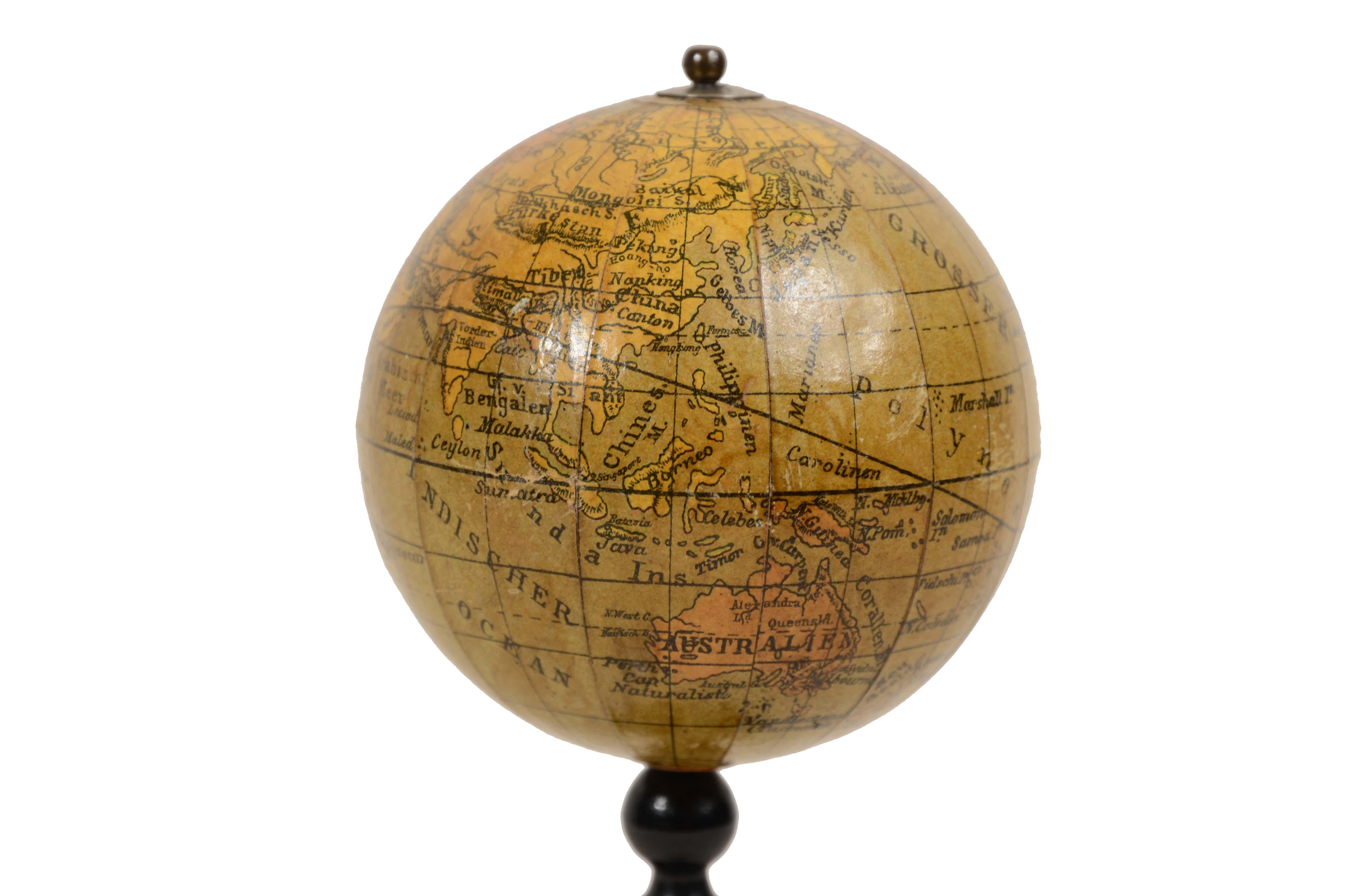 19th Century Small globe h. 6.5 of  late 1800s by cartographer Ludw. Jul. Heymann For Sale