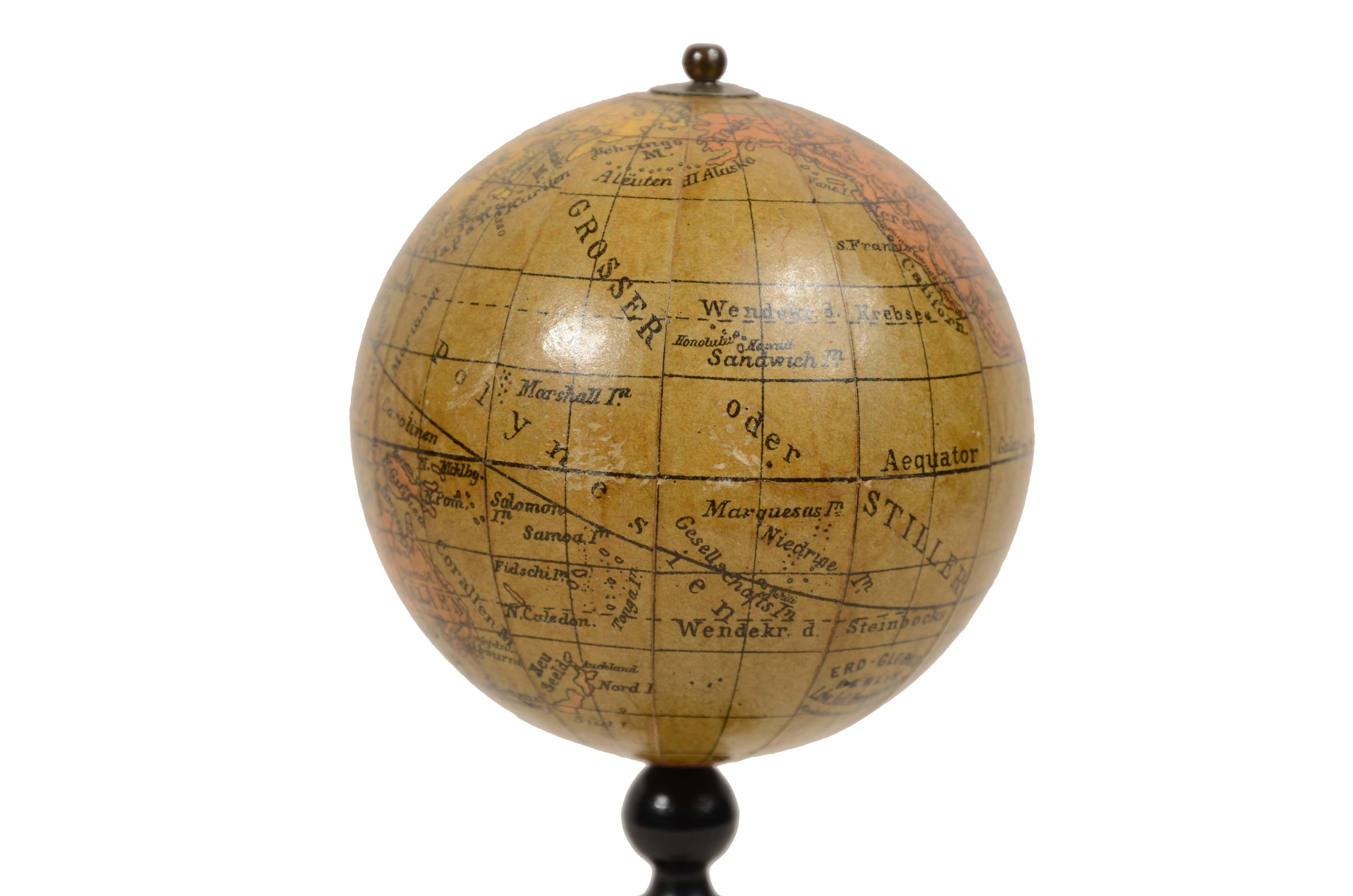 Paper Small globe h. 6.5 of  late 1800s by cartographer Ludw. Jul. Heymann For Sale