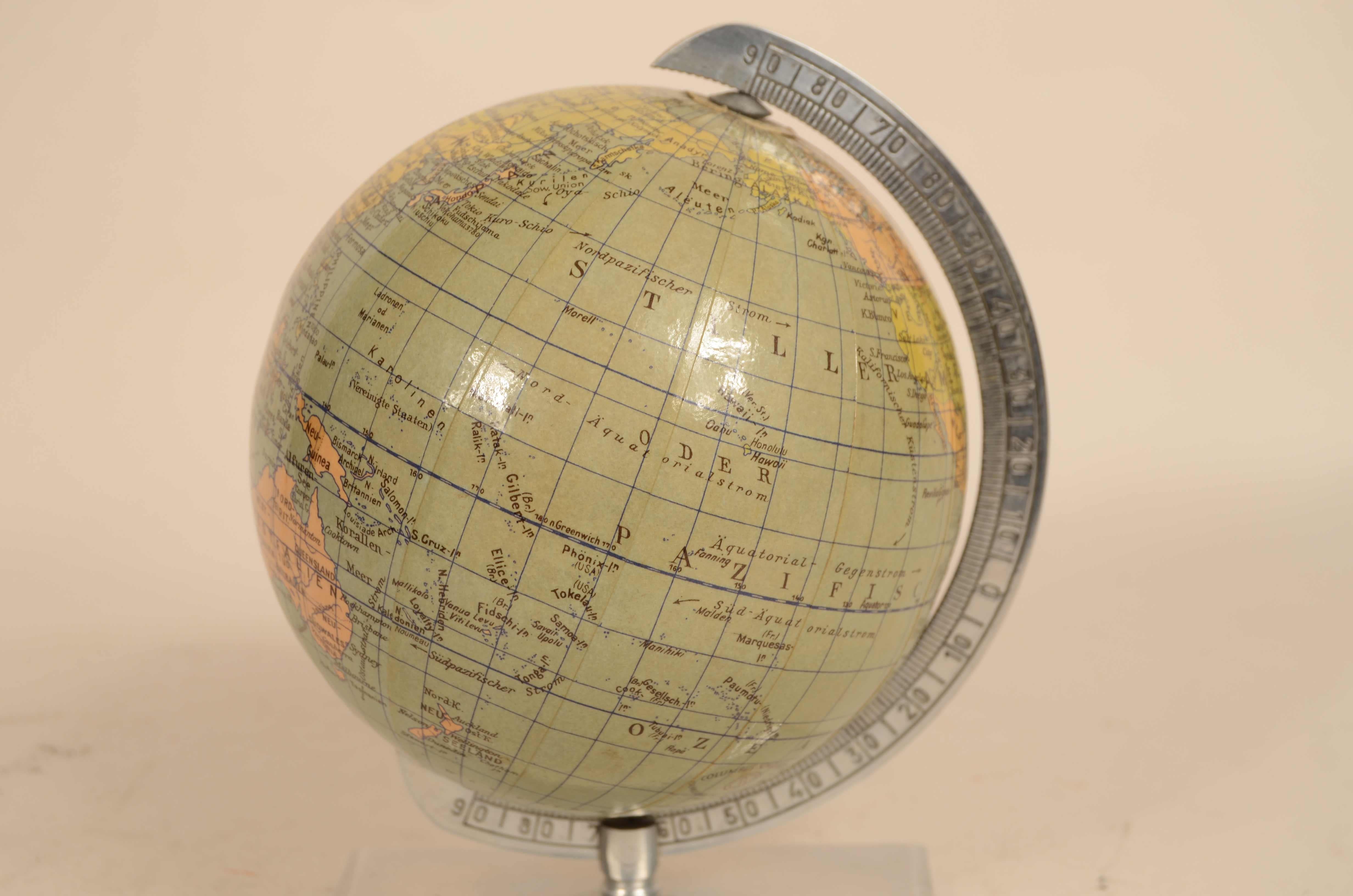 Aluminum Small German globe published by Columbus Schulerglobus from the 1950s