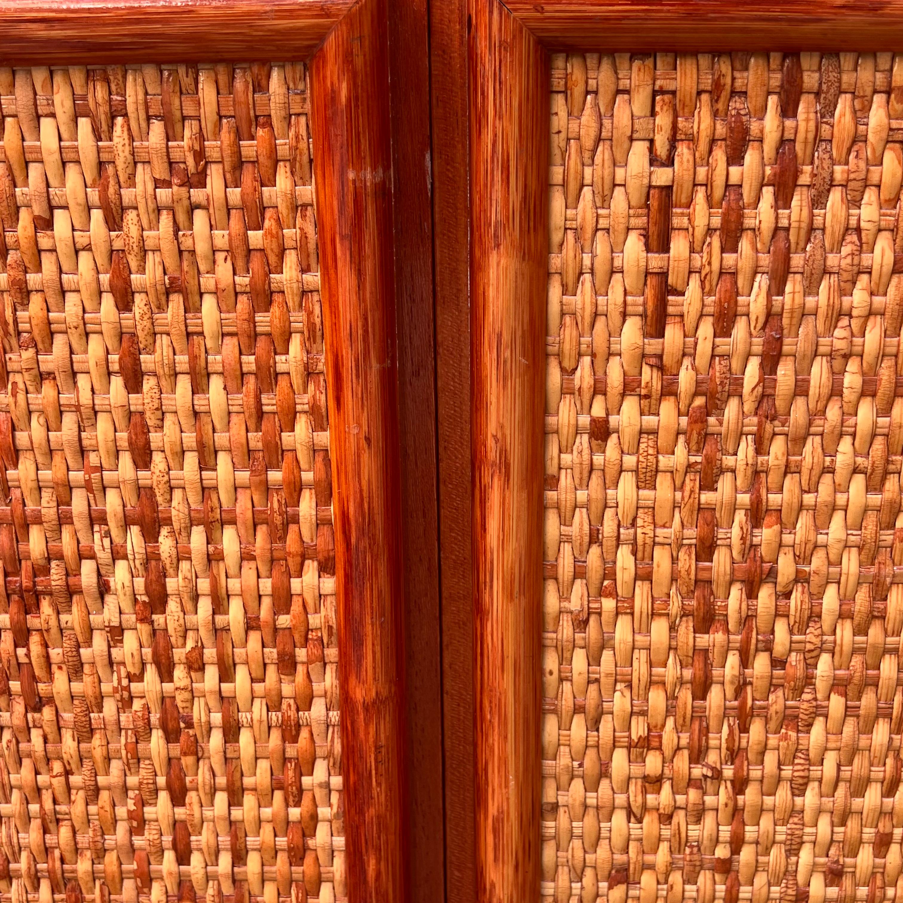 Piccolo Mobile Legno e Rattan - Pomoli in Pelle - Maugrion/Roche Bobois - 80's in vendita 5