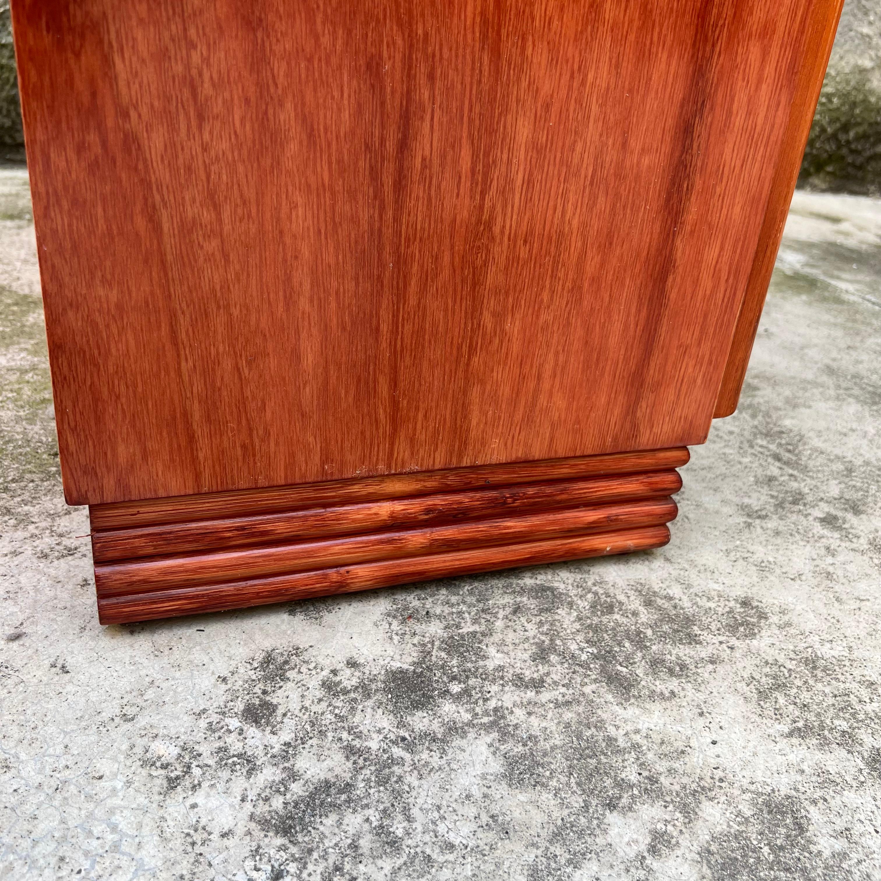 Piccolo Mobile Legno e Rattan - Pomoli in Pelle - Maugrion/Roche Bobois - 80's in vendita 11