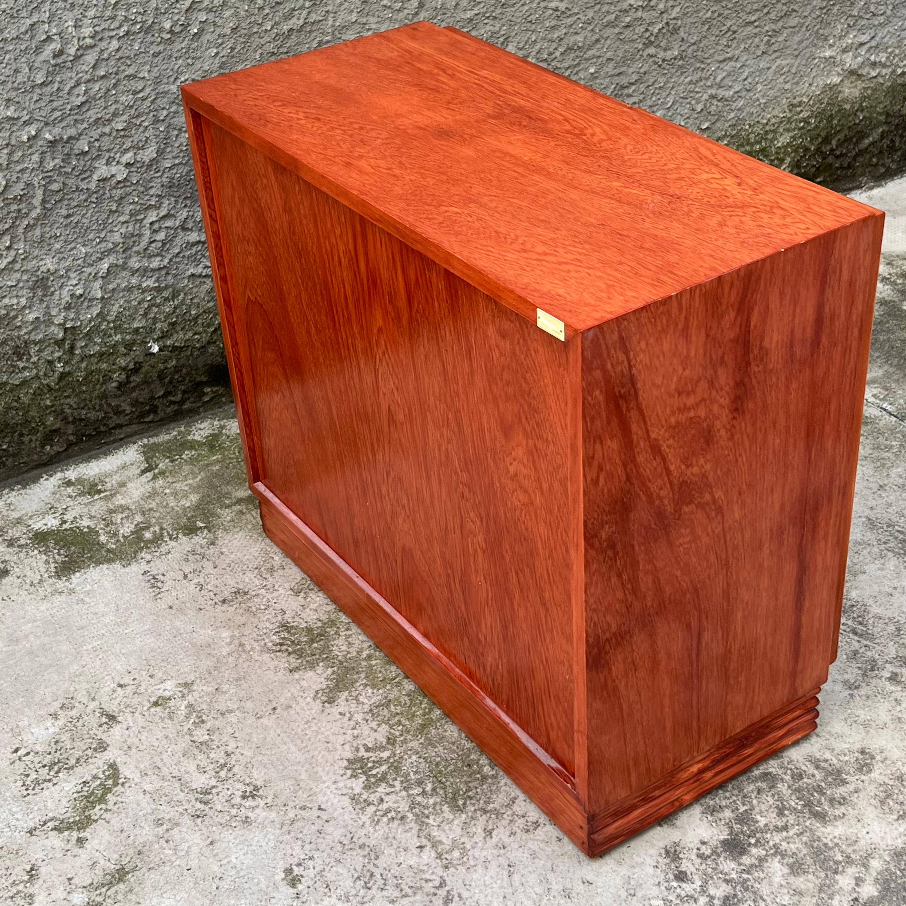 Piccolo Mobile Legno e Rattan - Pomoli in Pelle - Maugrion/Roche Bobois - 80's in vendita 2
