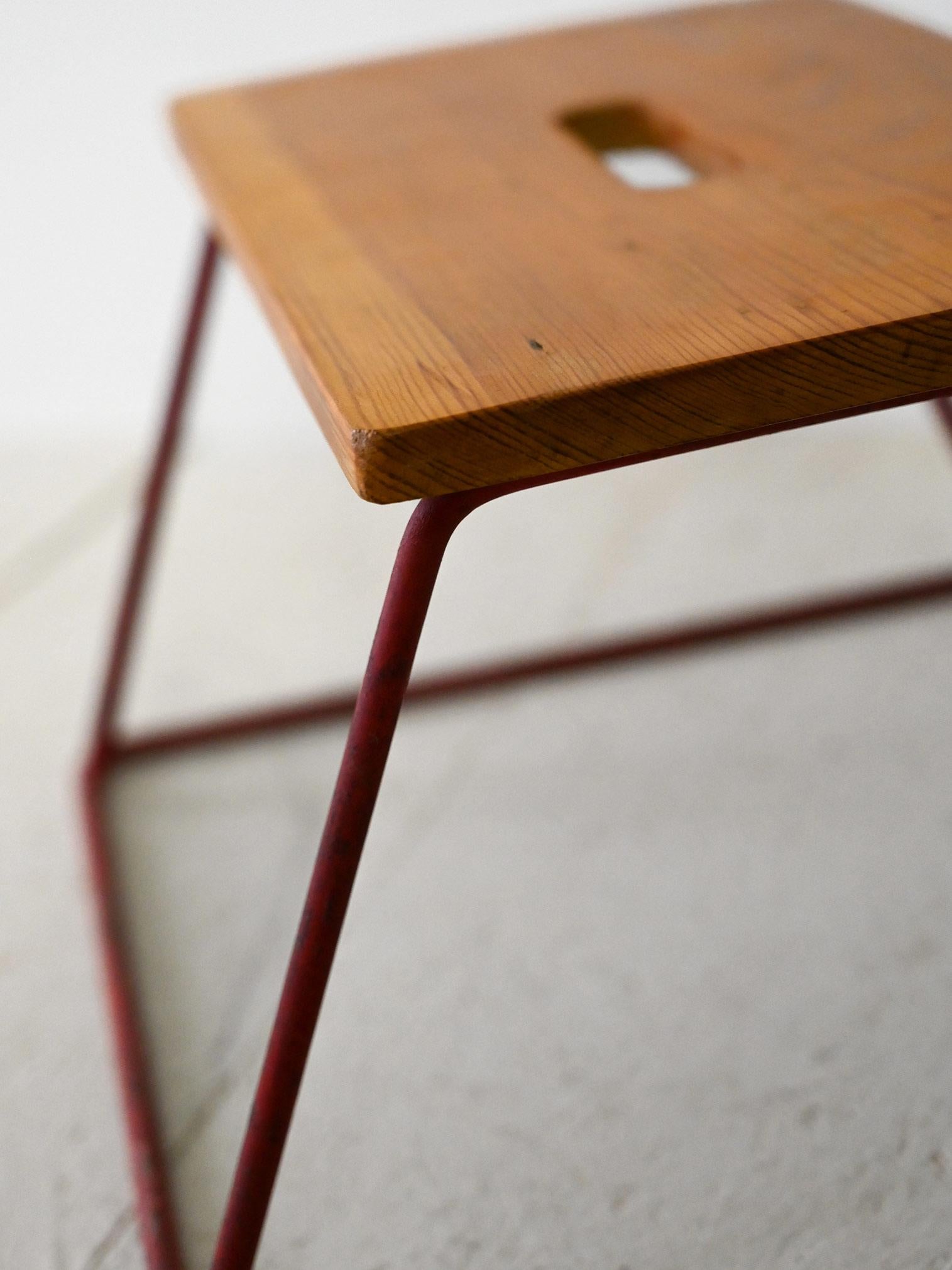 Scandinavian Modern Small vintage wood and metal stool For Sale