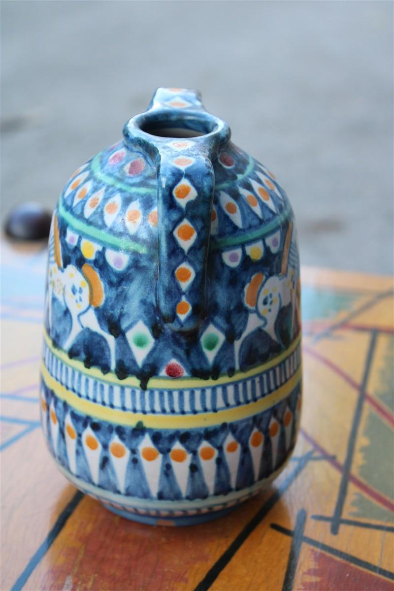 small vase in Blue with Horses Avallone Vietri Mid-century Italian design For Sale 1