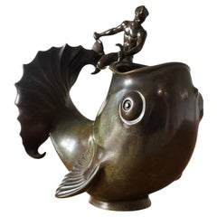 Pichet en bronze de Just Andersen chasseur et poisson