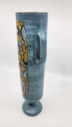 Porto Pitcher by Jean De Lespinasse, Blue Ceramic, Vallauris, 1950
