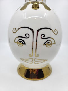 Vincent Darré Ceramic Vase with Golden Sun Face, French Design