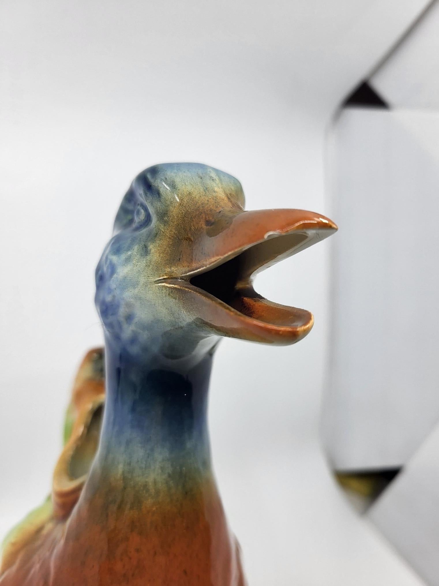 Francese Pichet Saint Clément canard en majolique Française, design Art Nouveau 19ième in vendita