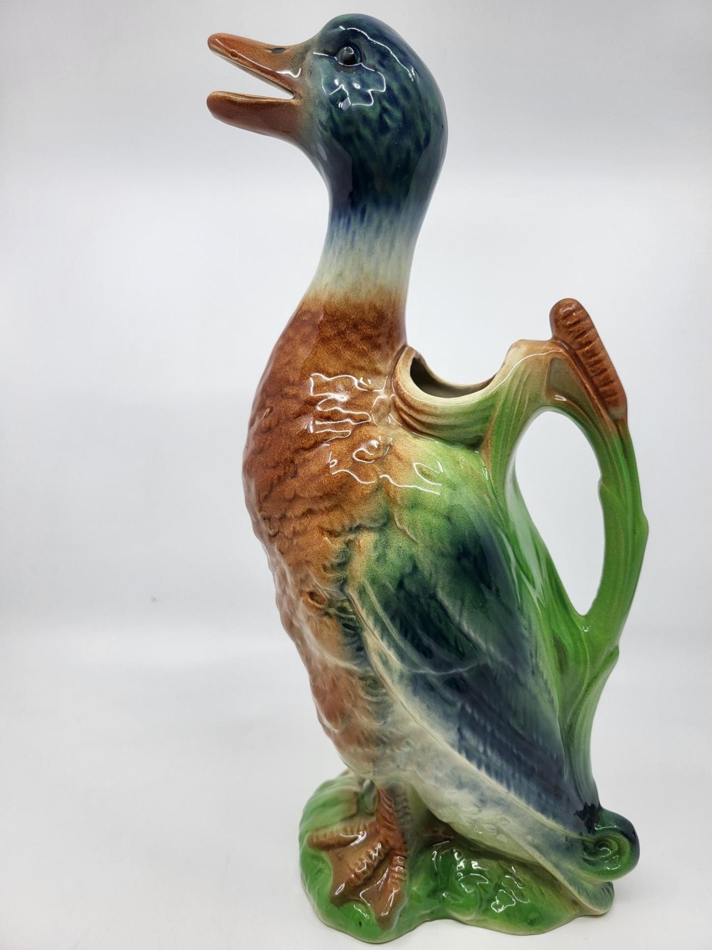 Pichet Saint Clément canard en majolique Française, design Art Nouveau 19ième In condizioni buone in vendita a London, England