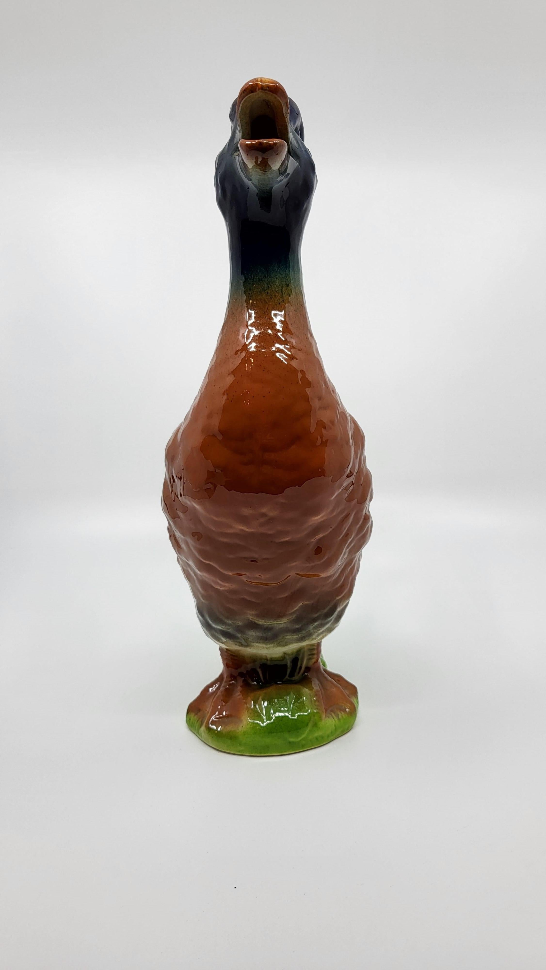 Ceramic Pichet Saint Clément canard en majolique Française, design Art Nouveau 19ième