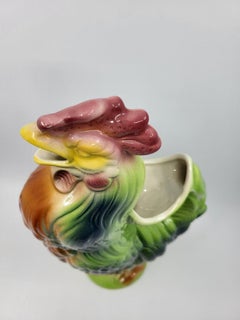 Pichet Saint Clément Coq en majolique Française, design Art Nouveau 19ième