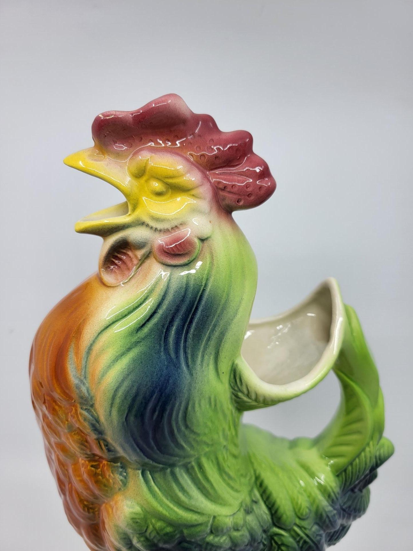 Europeo Pichet Saint Clément Coq en majolique Française, design Art Nouveau 19ième in vendita