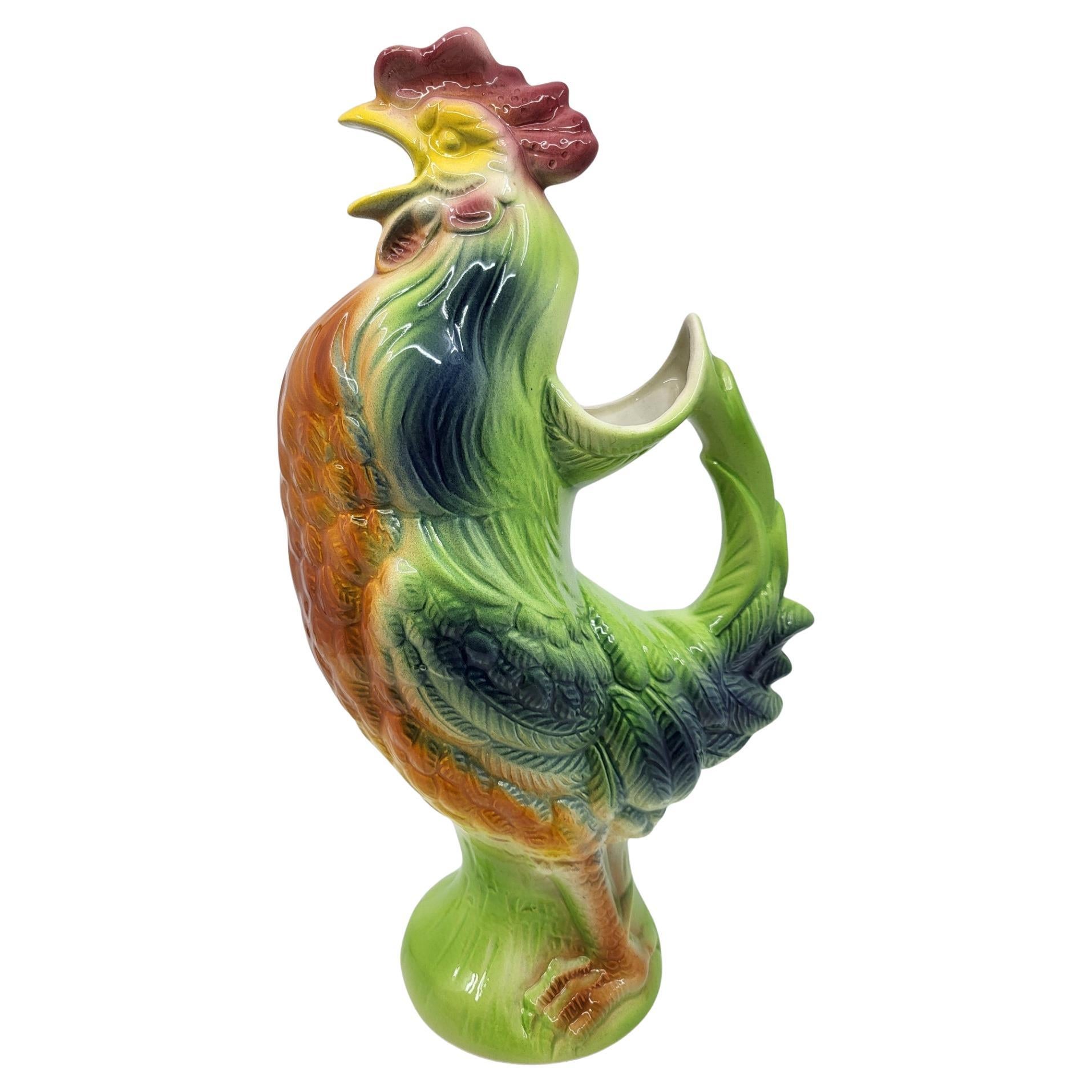 Pichet Saint Clément Coq en majolique Française, design Art Nouveau 19ième in vendita