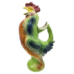 Pichet Saint Clément Coq en majolique Française, design Art Nouveau 19ième