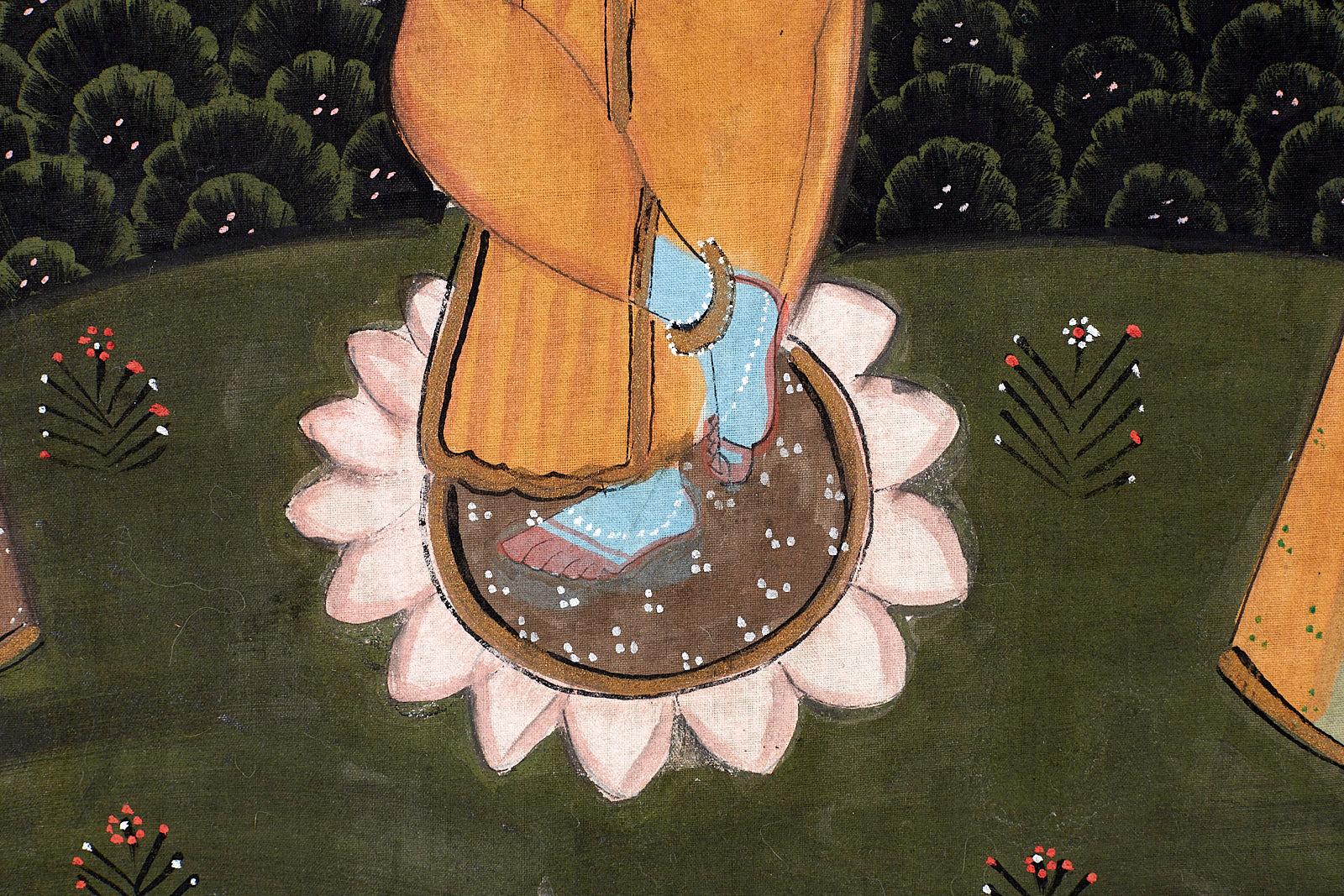 20th Century Pichhwai Hindu Painting of Krishna on Silk with Sacred Cows