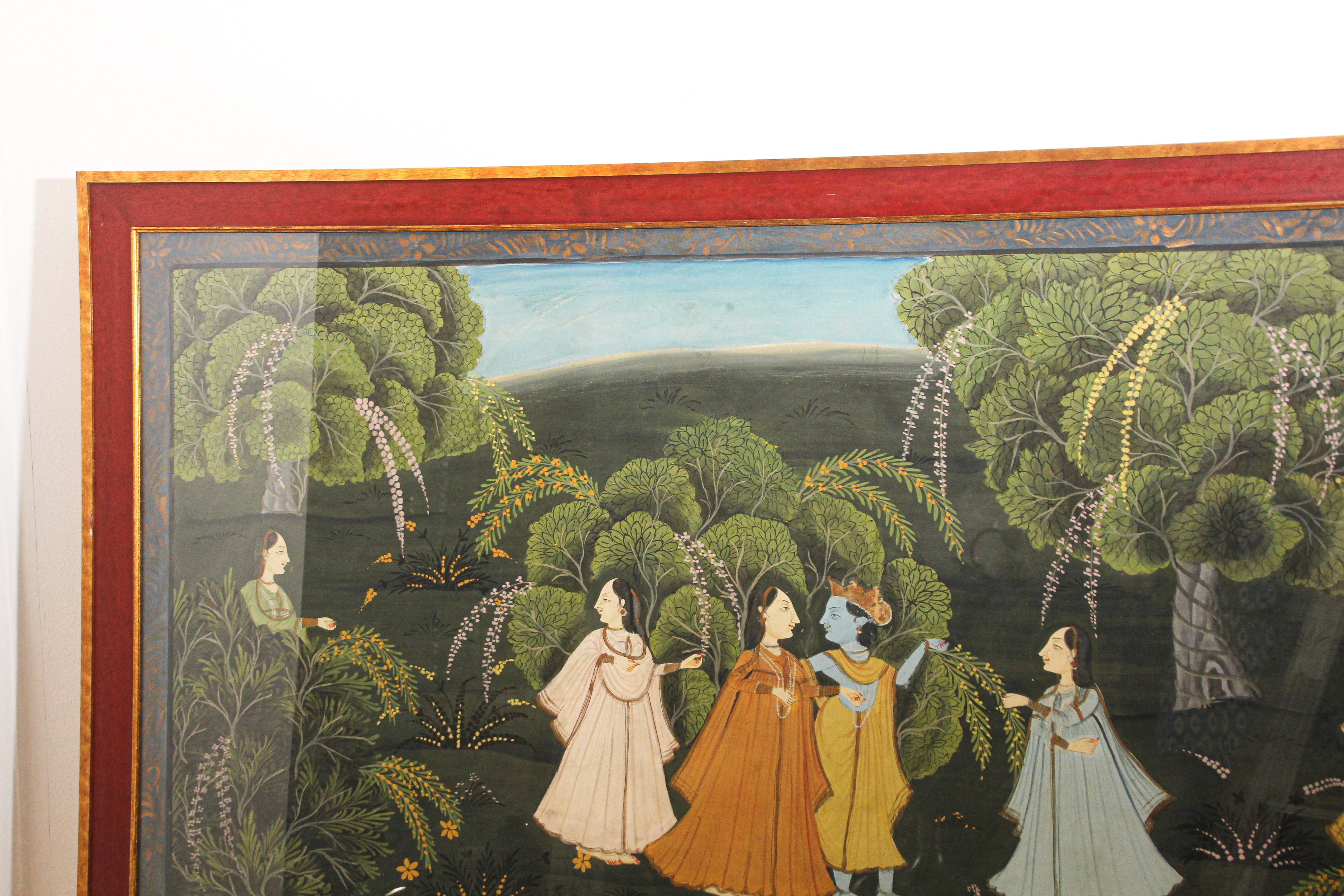 Peinture hindoue Pichhavai représentant Radha et Krishna avec gopis féminin en vente 4