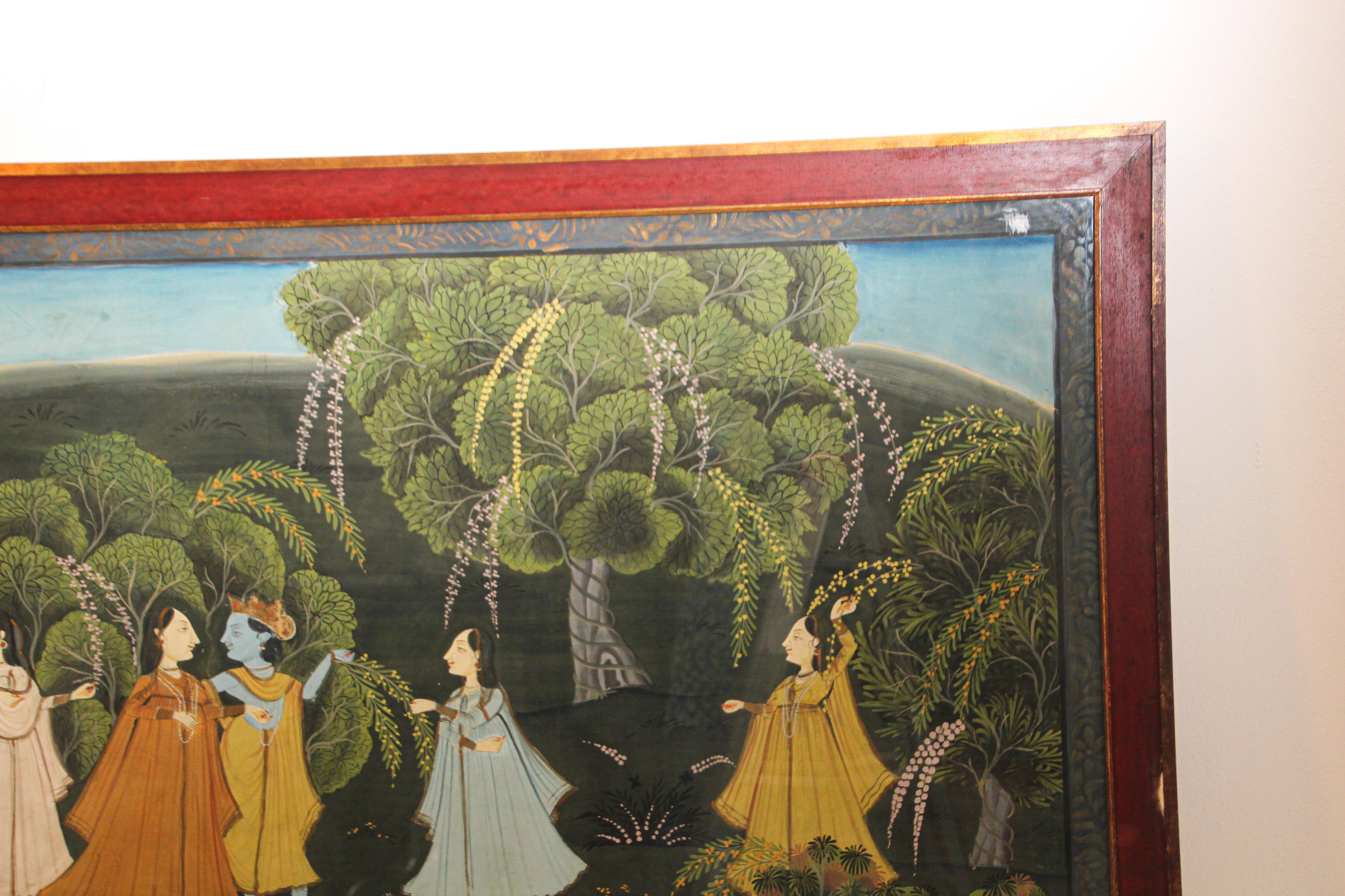 Peinture hindoue Pichhavai représentant Radha et Krishna avec gopis féminin en vente 5