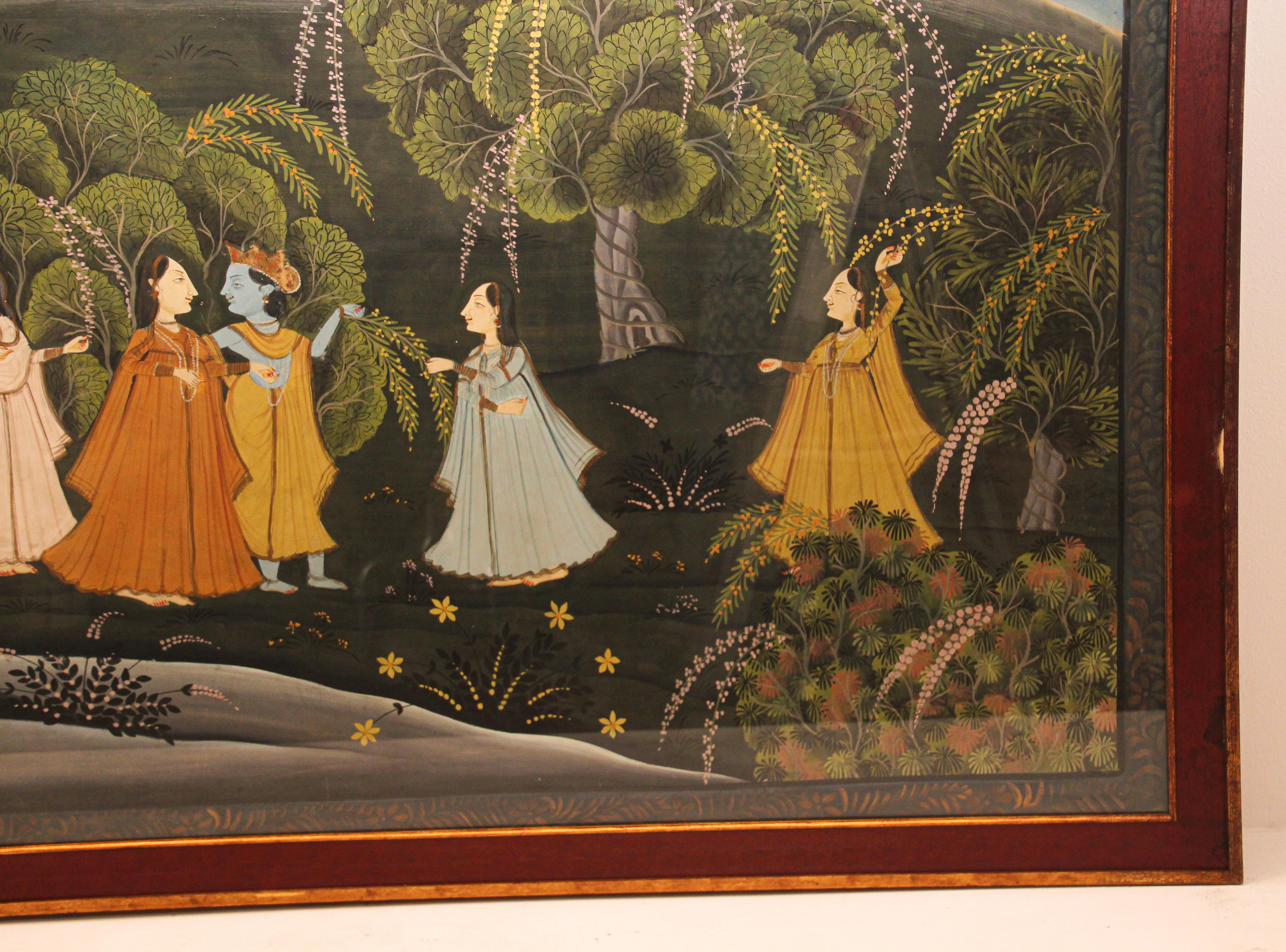 Peinture hindoue Pichhavai représentant Radha et Krishna avec gopis féminin en vente 6
