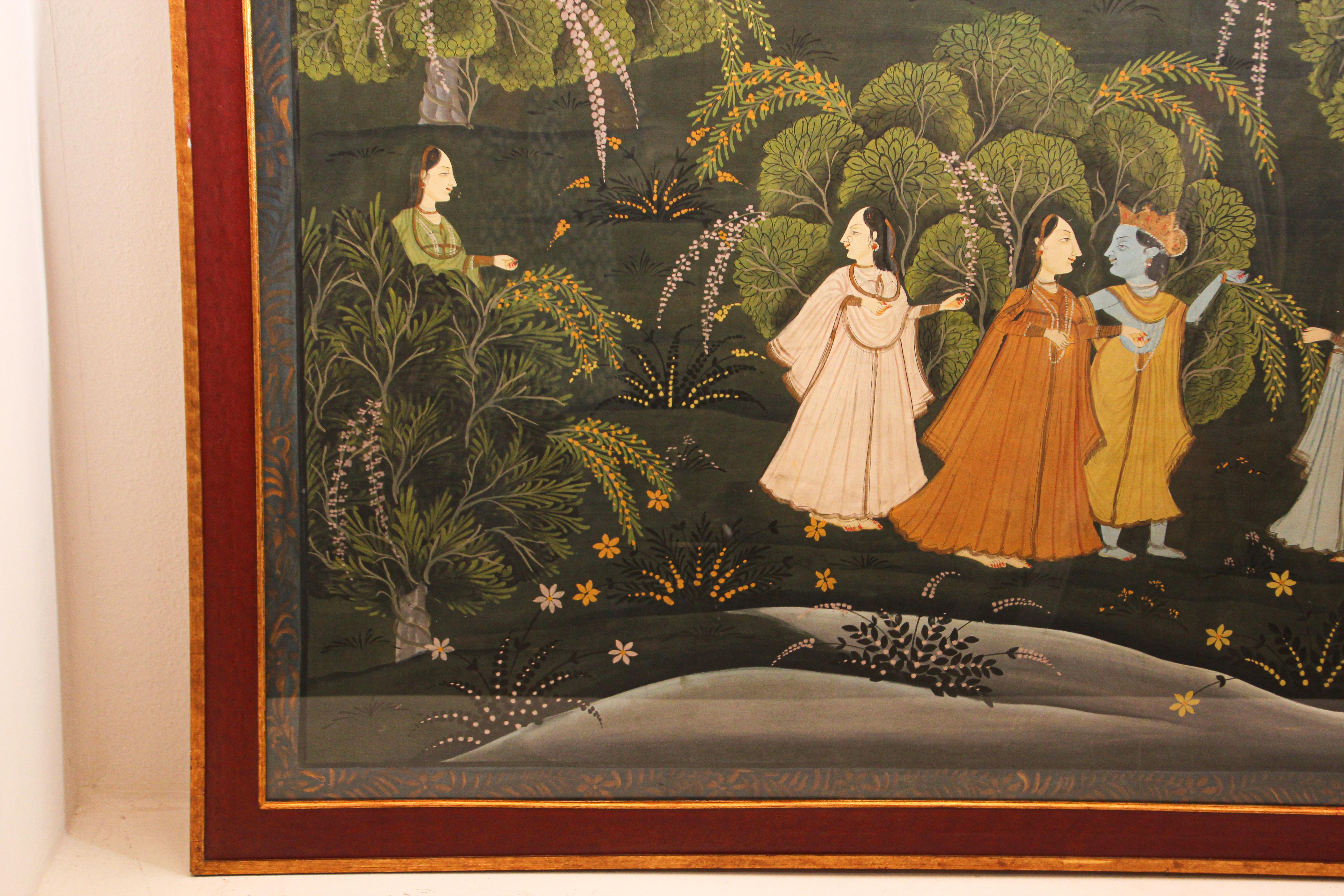 Peinture hindoue Pichhavai représentant Radha et Krishna avec gopis féminin en vente 7