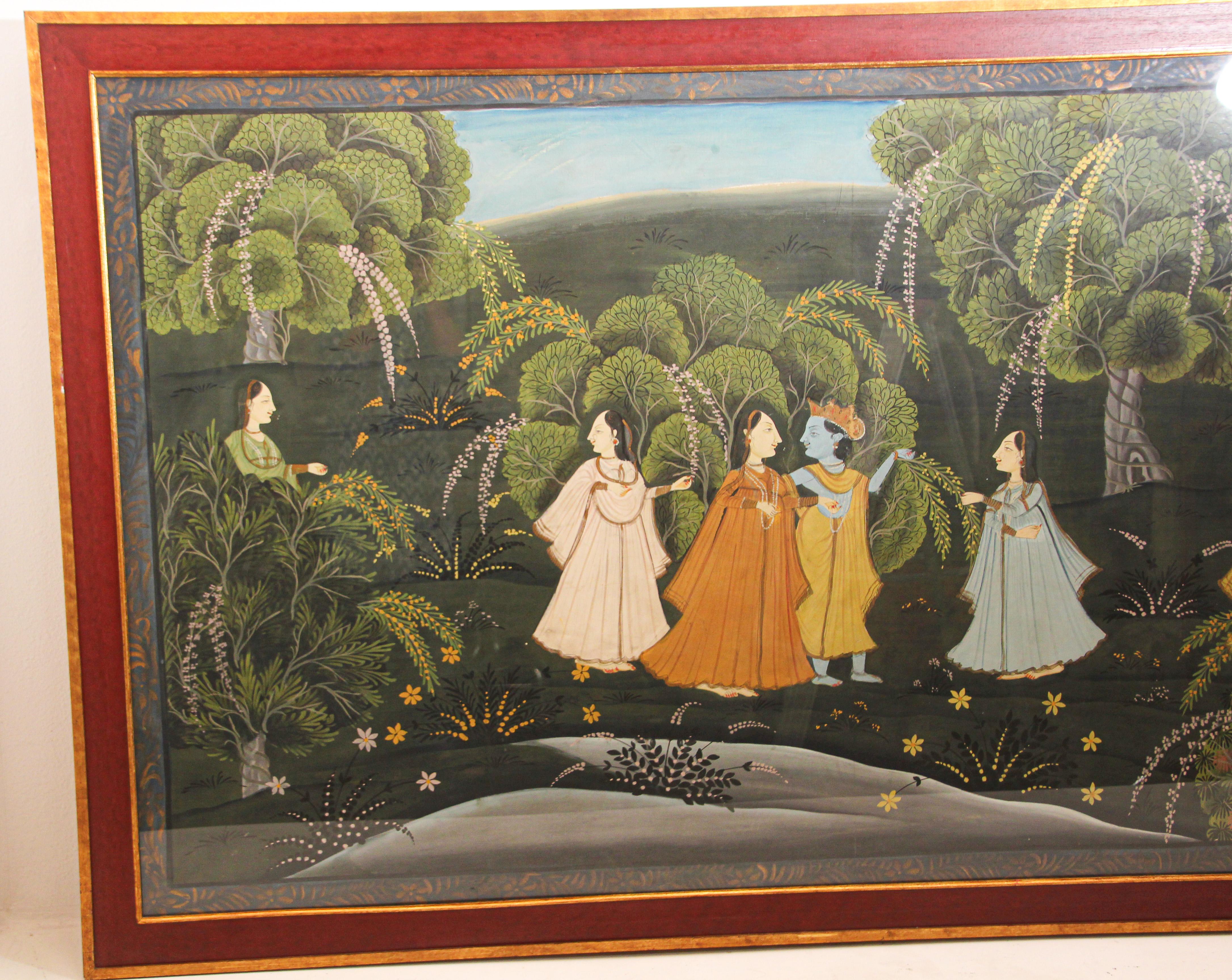 Peinture hindoue Pichhavai représentant Radha et Krishna avec gopis féminin en vente 8
