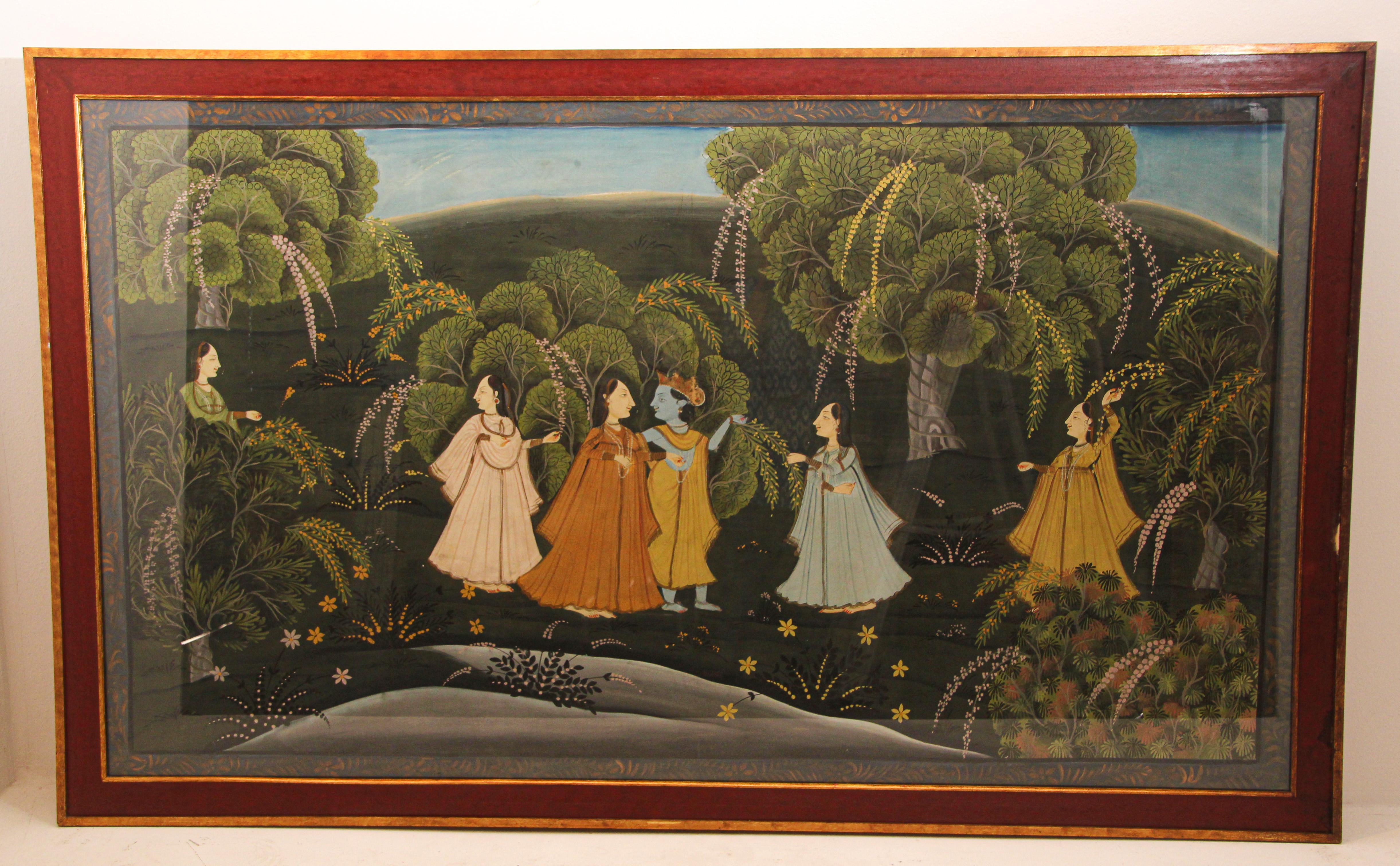 Peinture hindoue Pichhavai représentant Radha et Krishna avec gopis féminin en vente 10
