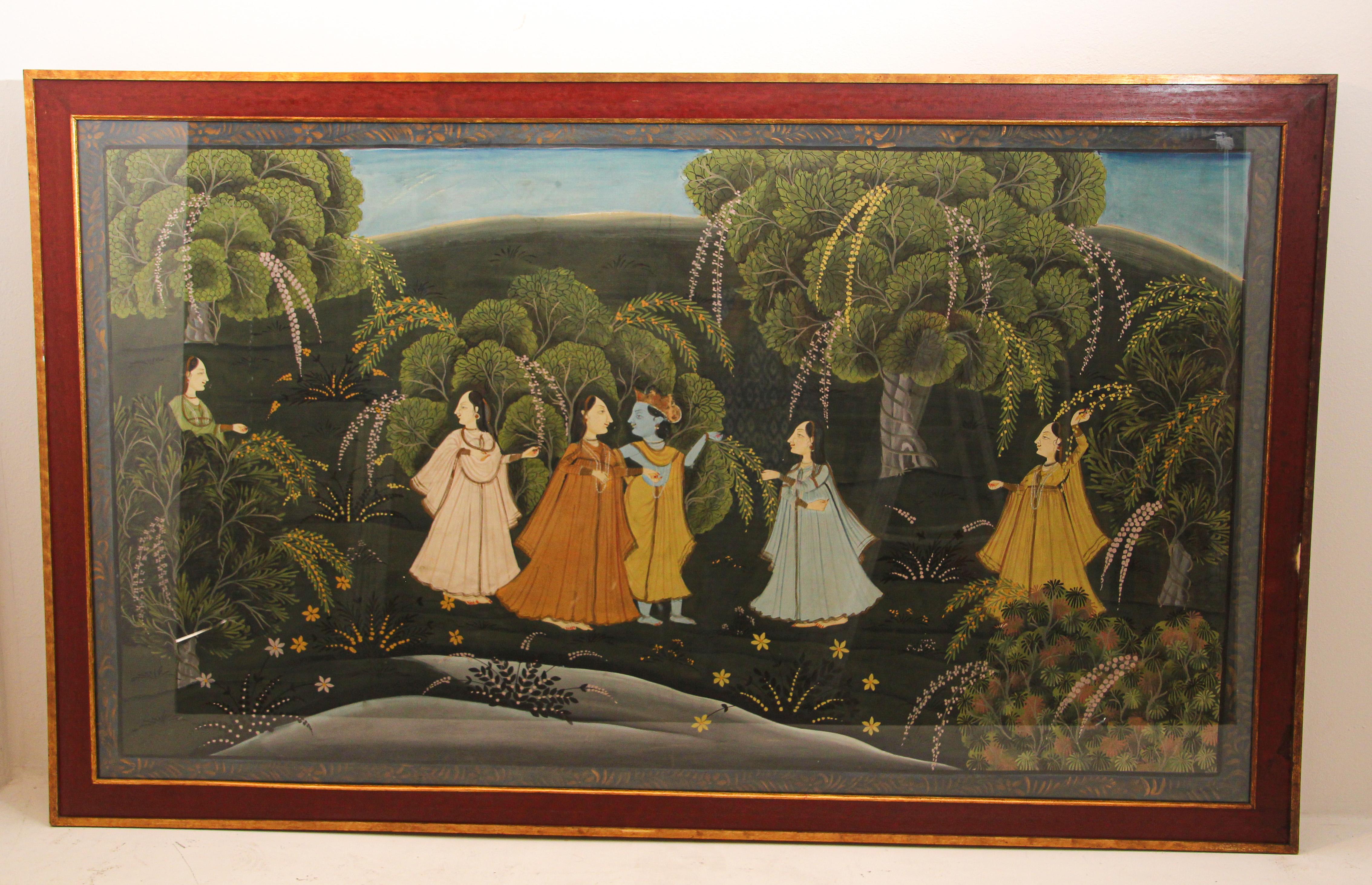 Peinture hindoue Pichhavai représentant Radha et Krishna avec gopis féminin en vente 11