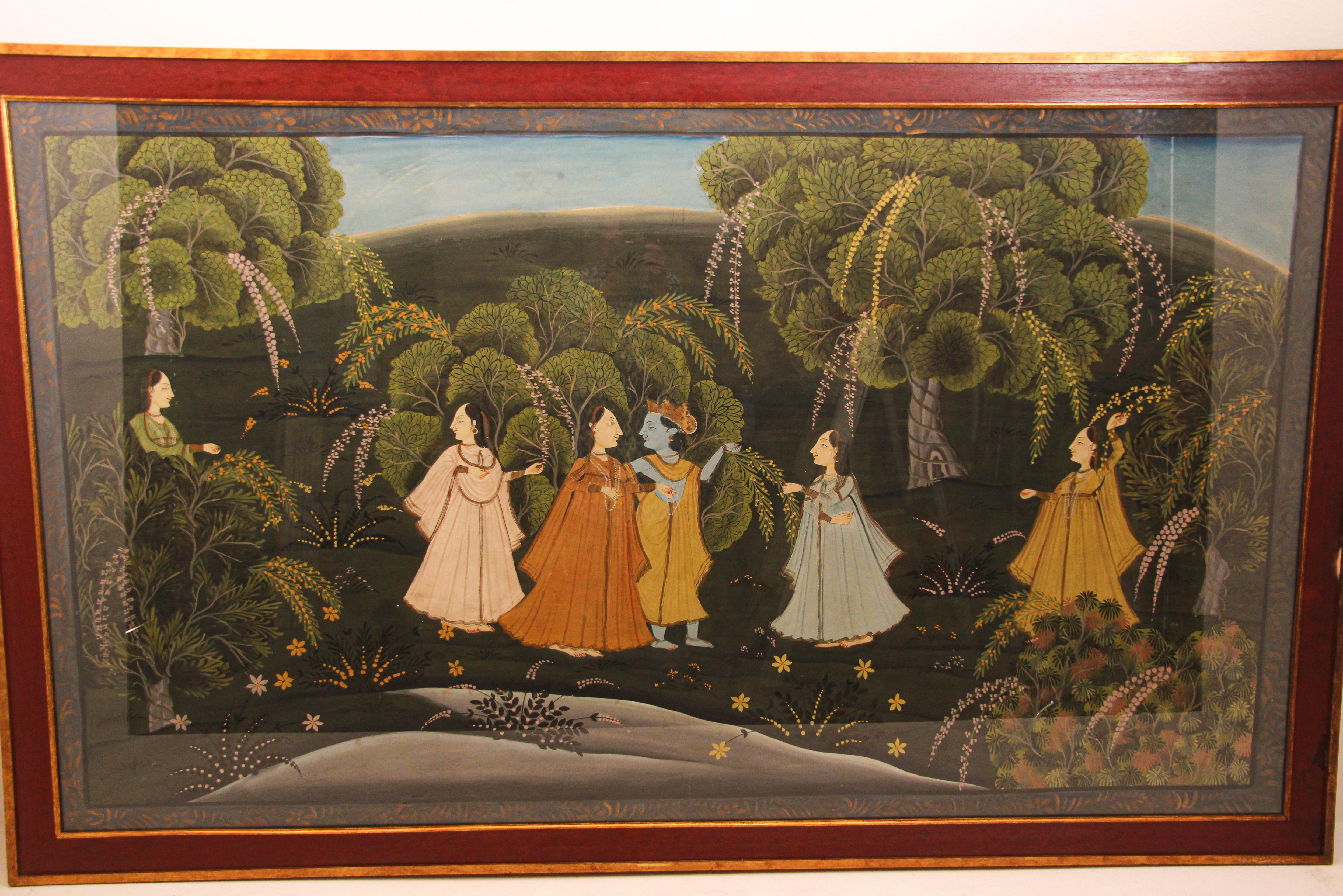 Peinture hindoue Pichhavai représentant Radha et Krishna avec gopis féminin en vente 12