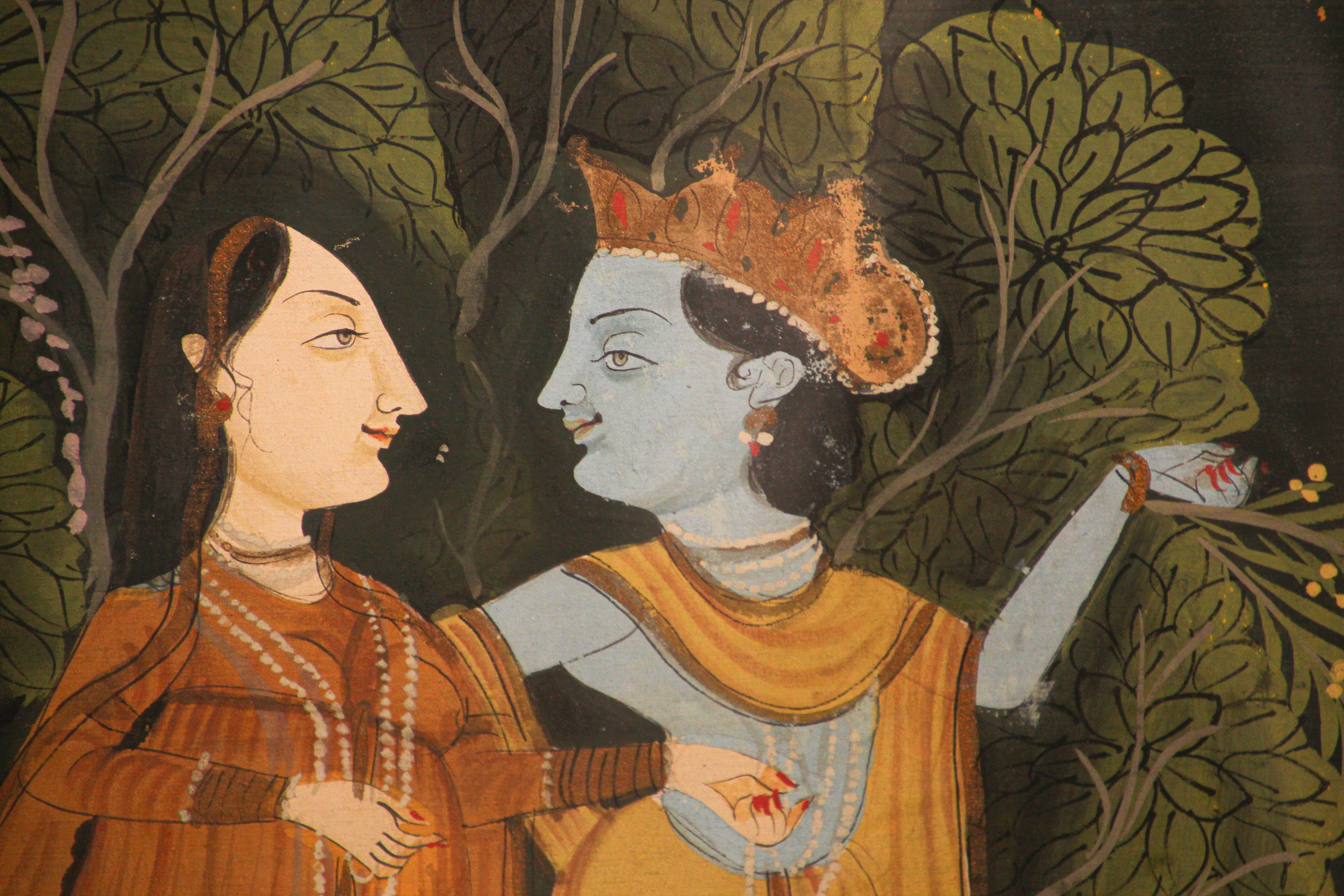 Artisanat Peinture hindoue Pichhavai représentant Radha et Krishna avec gopis féminin en vente