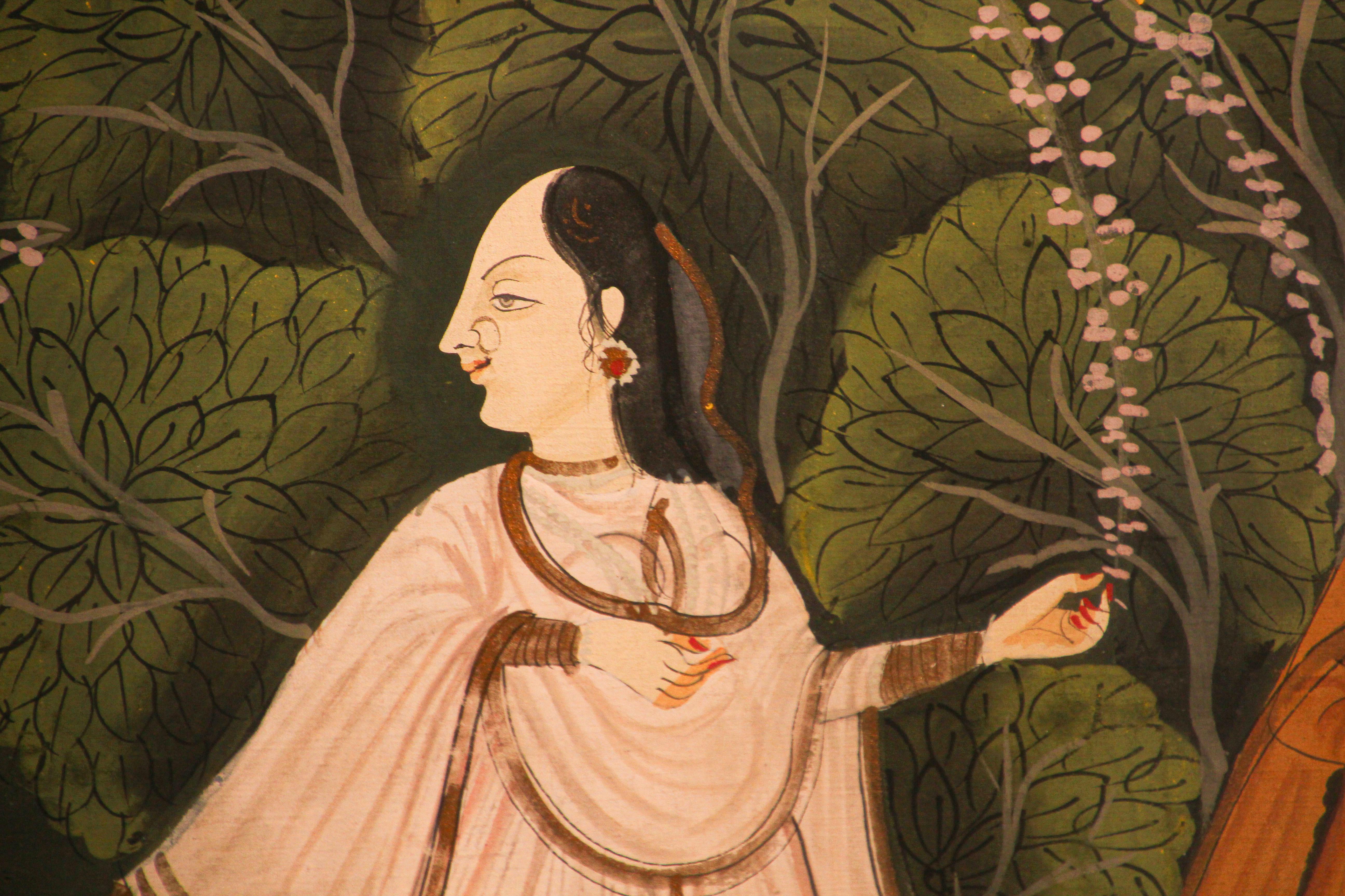 Indien Peinture hindoue Pichhavai représentant Radha et Krishna avec gopis féminin en vente