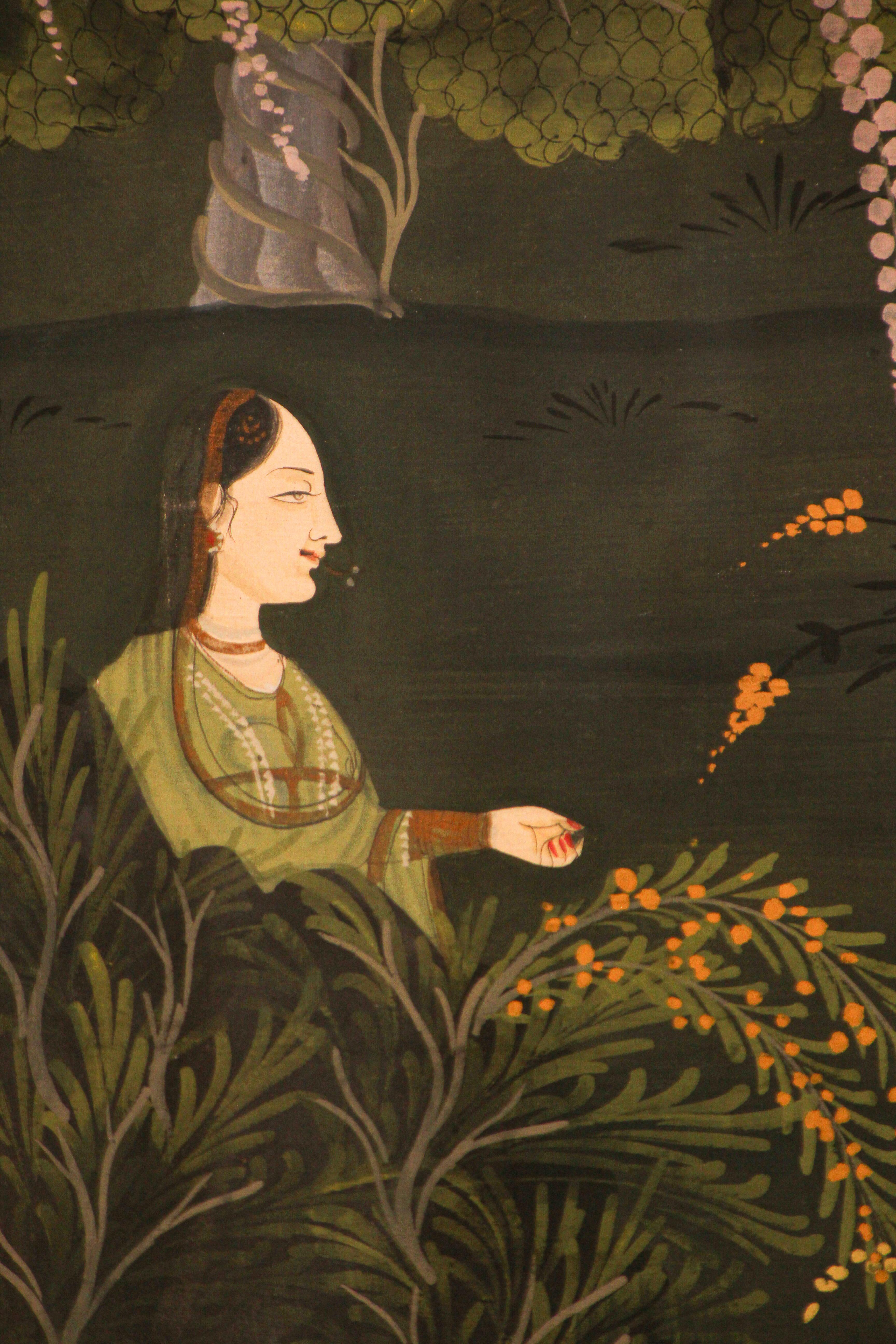 Fait main Peinture hindoue Pichhavai représentant Radha et Krishna avec gopis féminin en vente