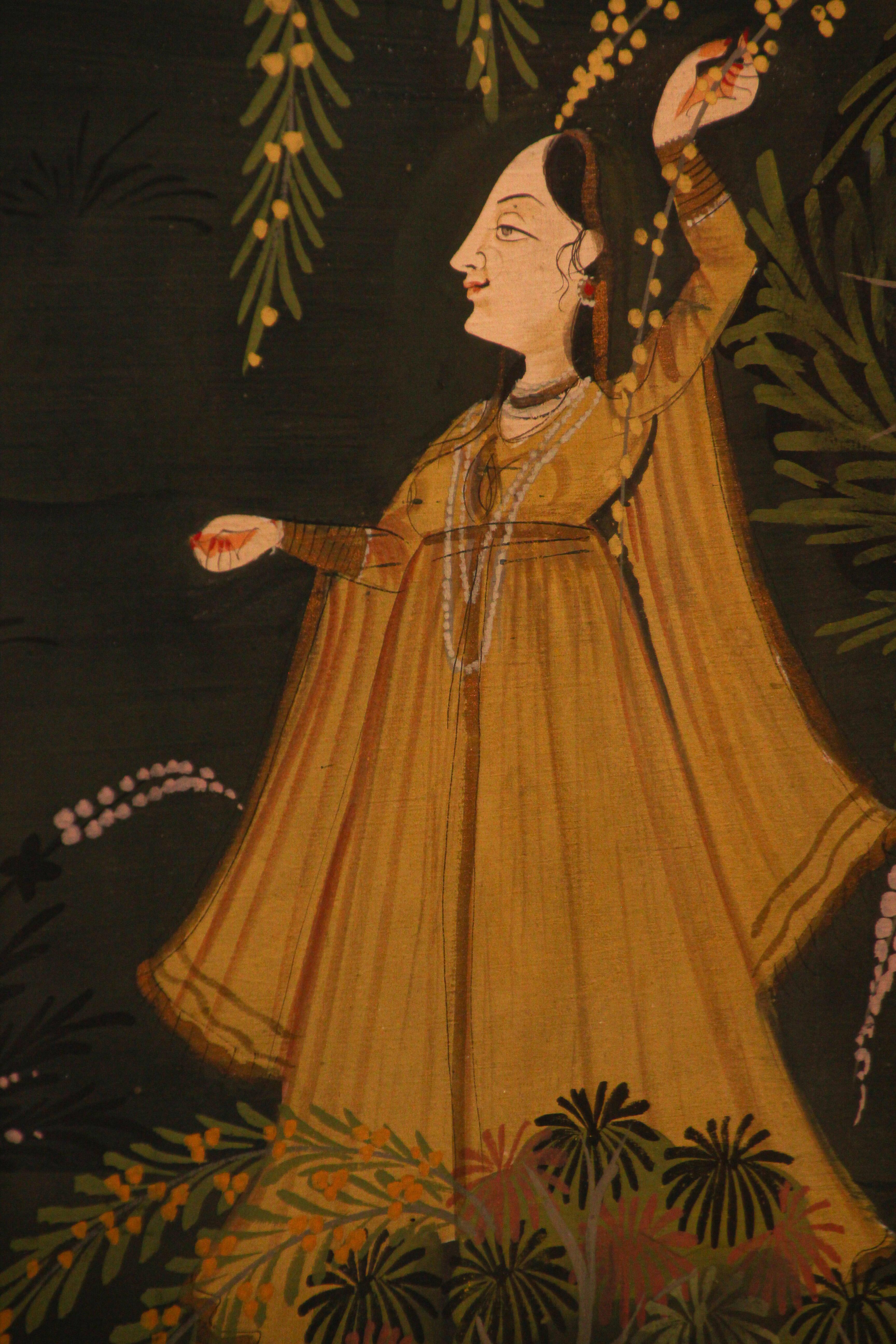 Peinture hindoue Pichhavai représentant Radha et Krishna avec gopis féminin Bon état - En vente à North Hollywood, CA